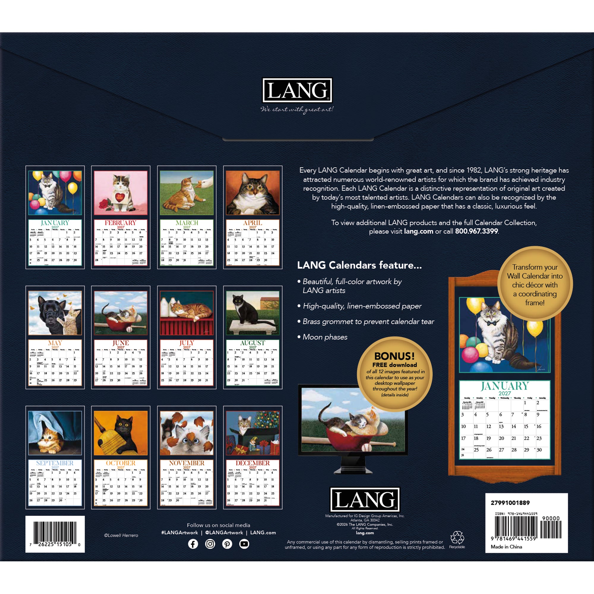 コレクション FH/louis kahn abcdesigne POSTER CALENDAR 2027 LANG American Cat - Deluxe Wall Calendar by Lowell Herrero