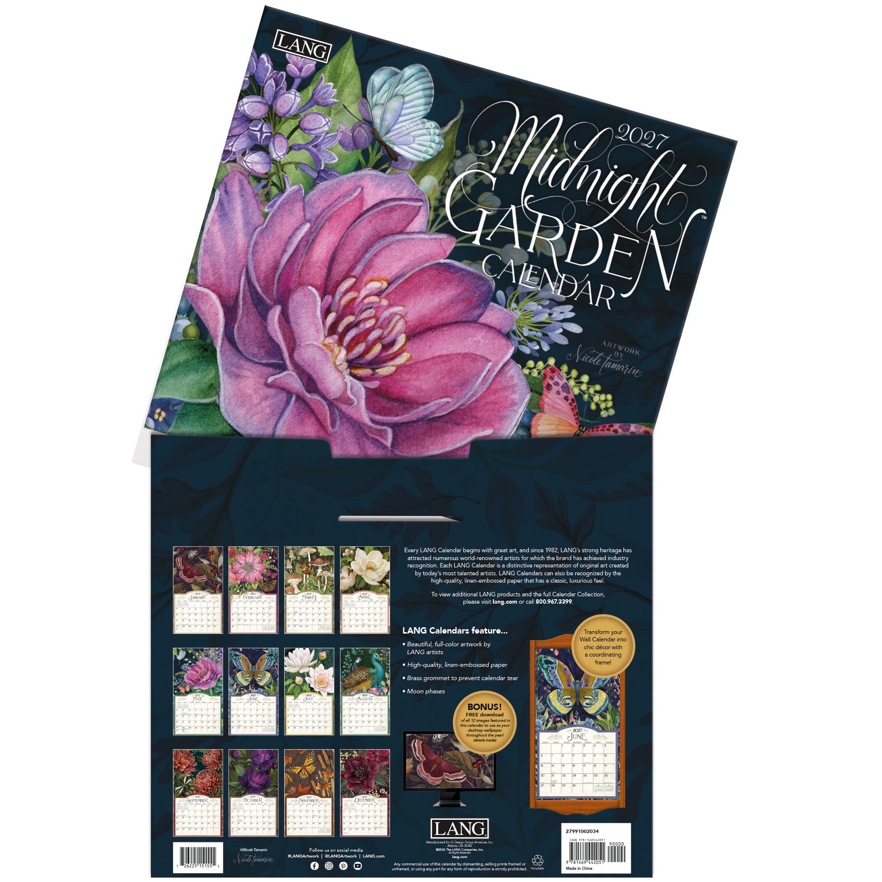 2027 LANG Midnight Garden - Deluxe Wall Calendar by Nicole Tamarin