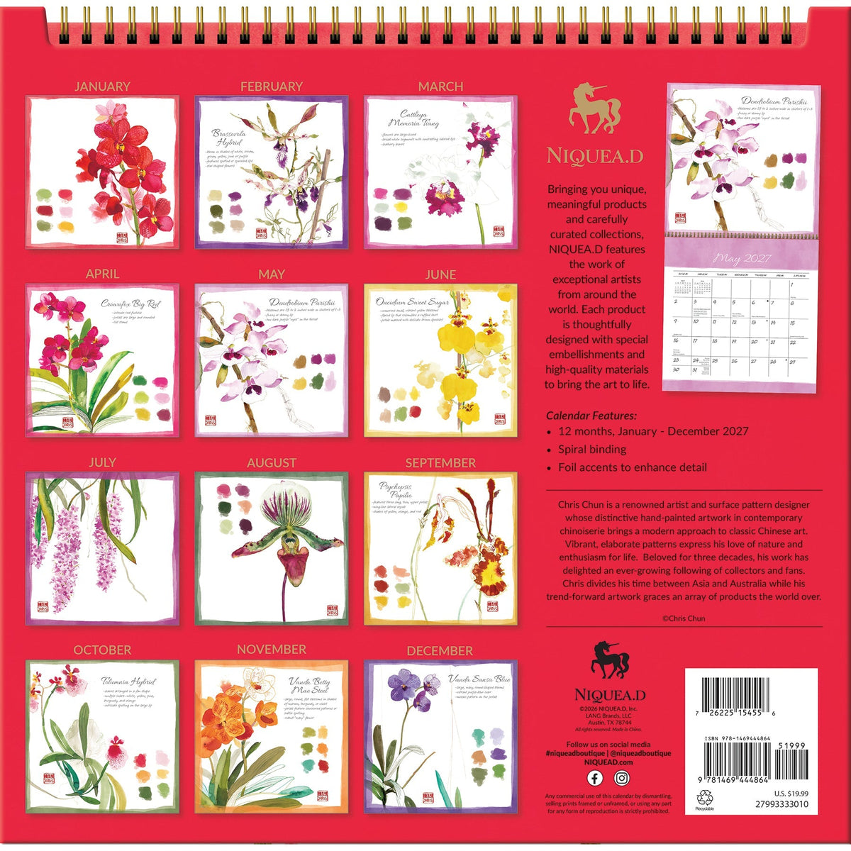 2027 Exotic Orchids - Spiral Square Wall Calendar