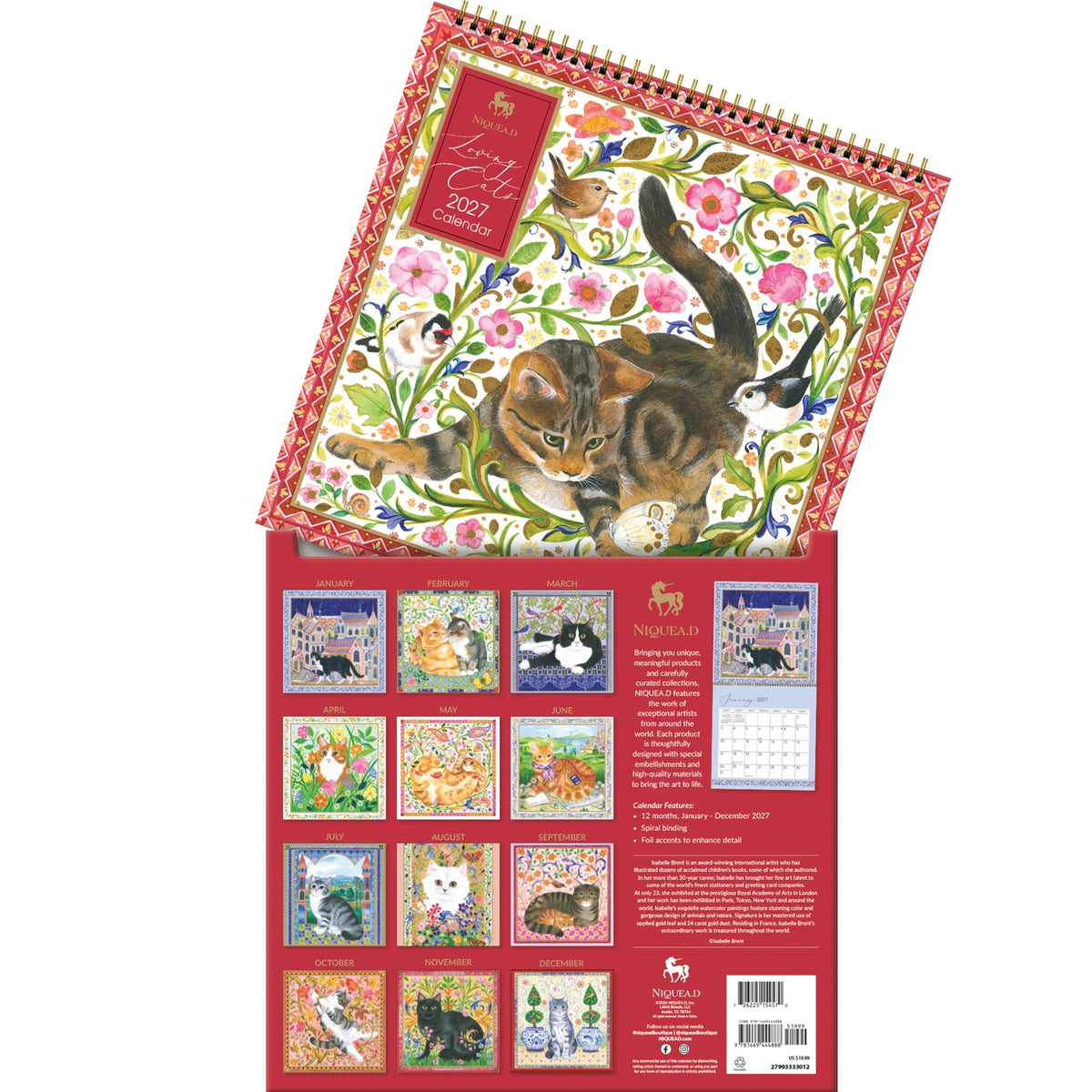 2027 Loving Cats - Spiral Square Wall Calendar