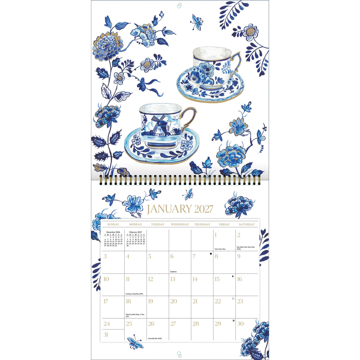 2027 Teacups - Spiral Square Wall Calendar
