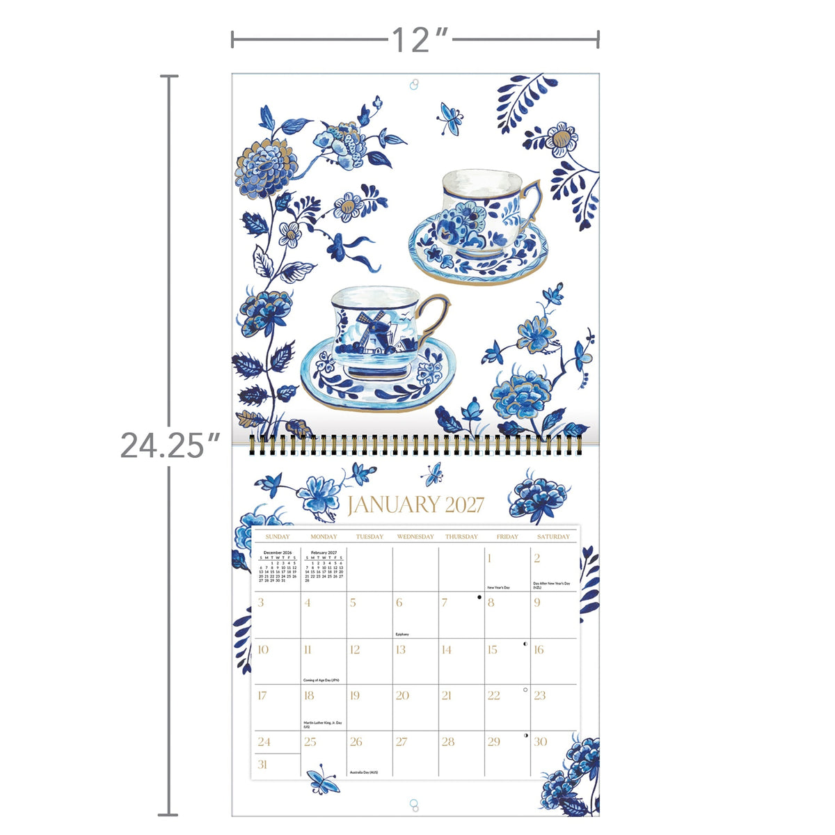 2027 Teacups - Spiral Square Wall Calendar