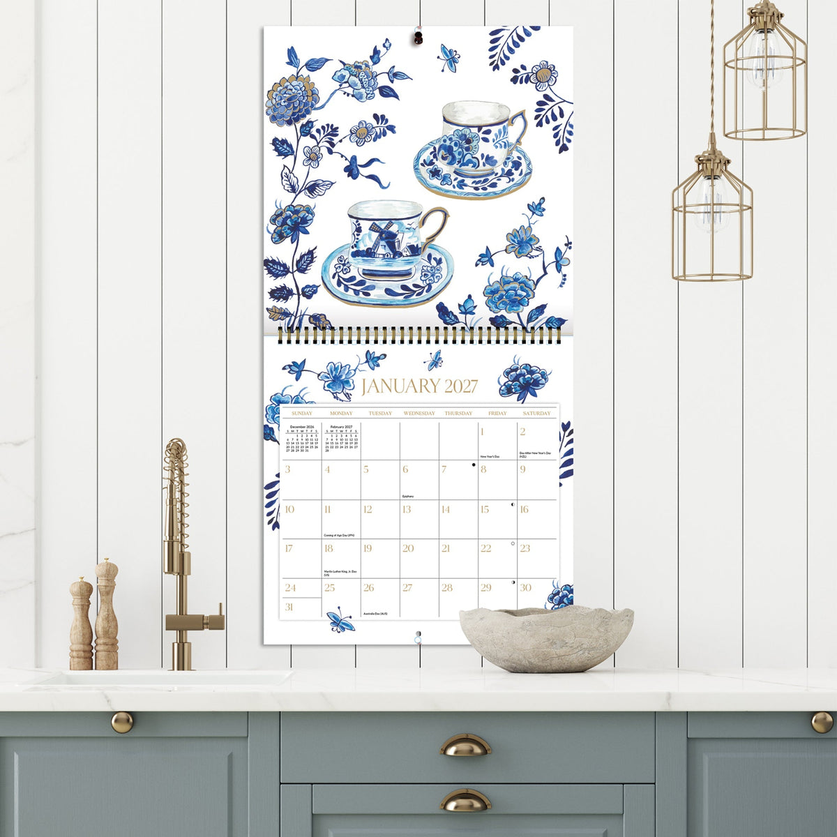 2027 Teacups - Spiral Square Wall Calendar