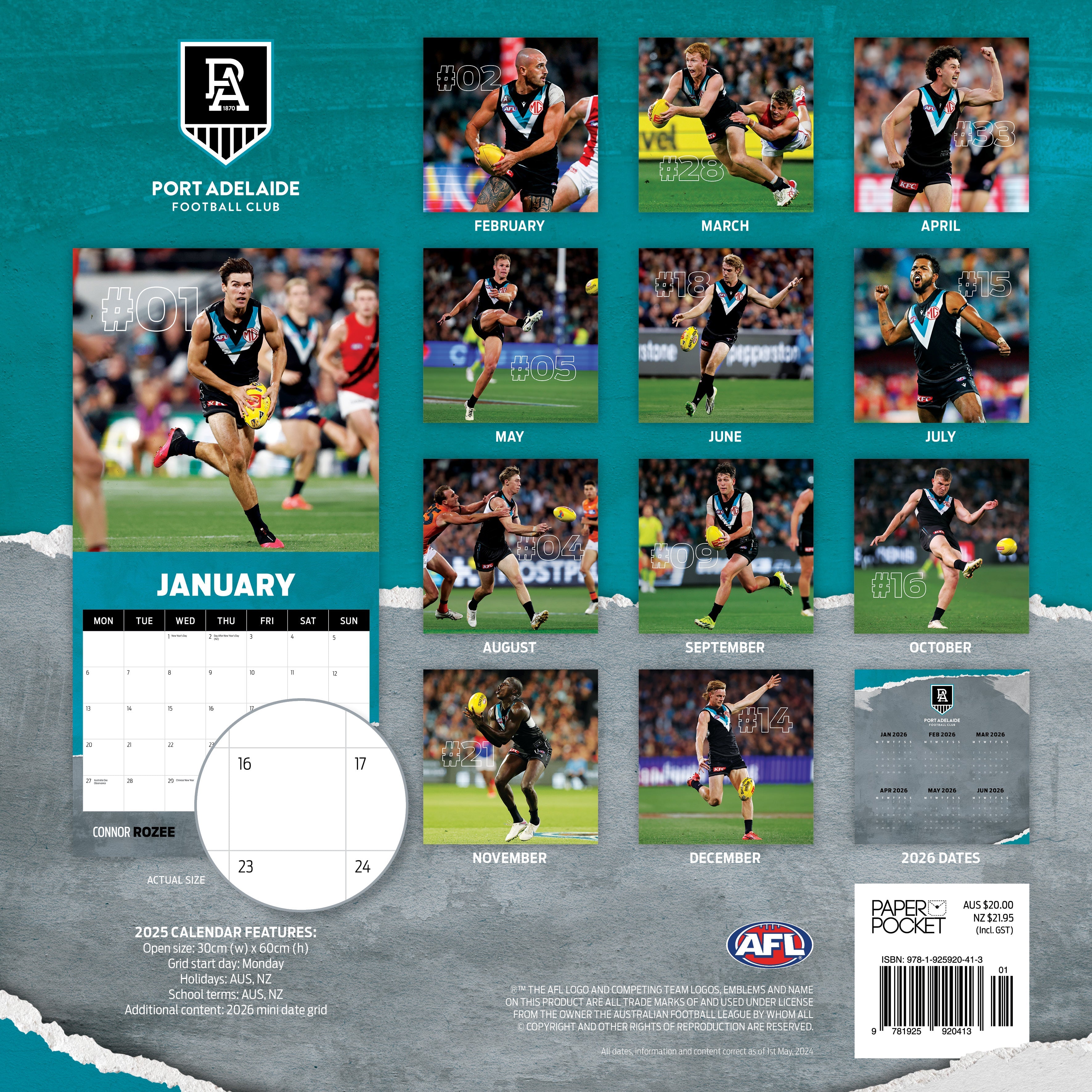 2025 AFL Port Adelaide Power - Square Wall Calendar