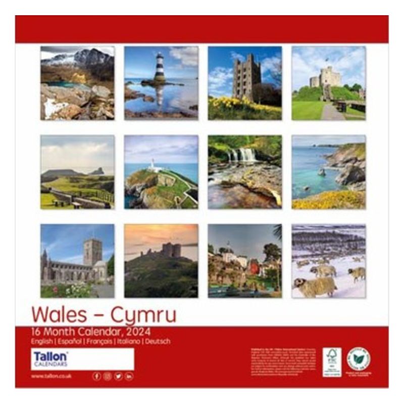 2024 Red Explore Wales - Square Wall Calendar