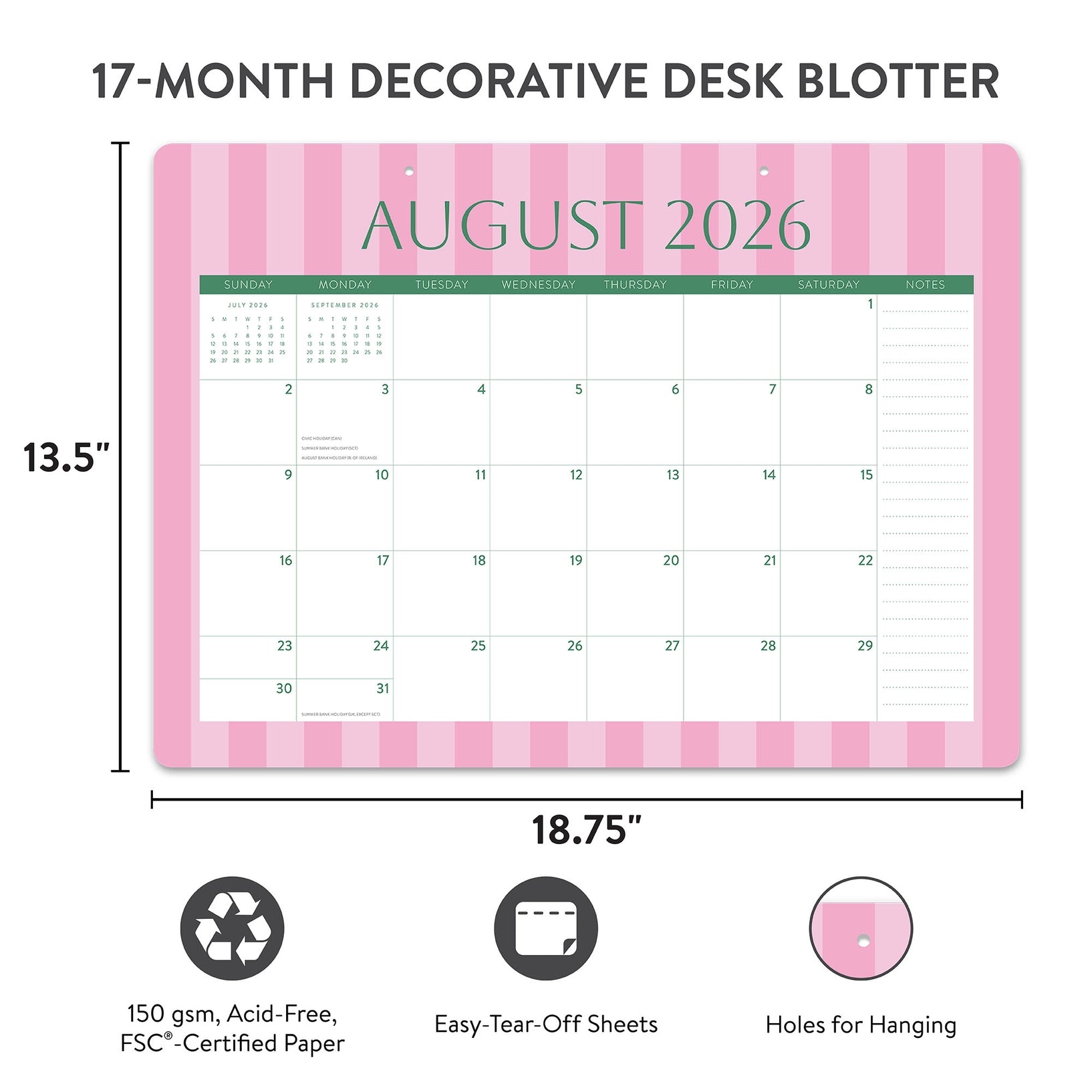 2027 Cabana Stripes - 17-Month Desk Blotter Calendar