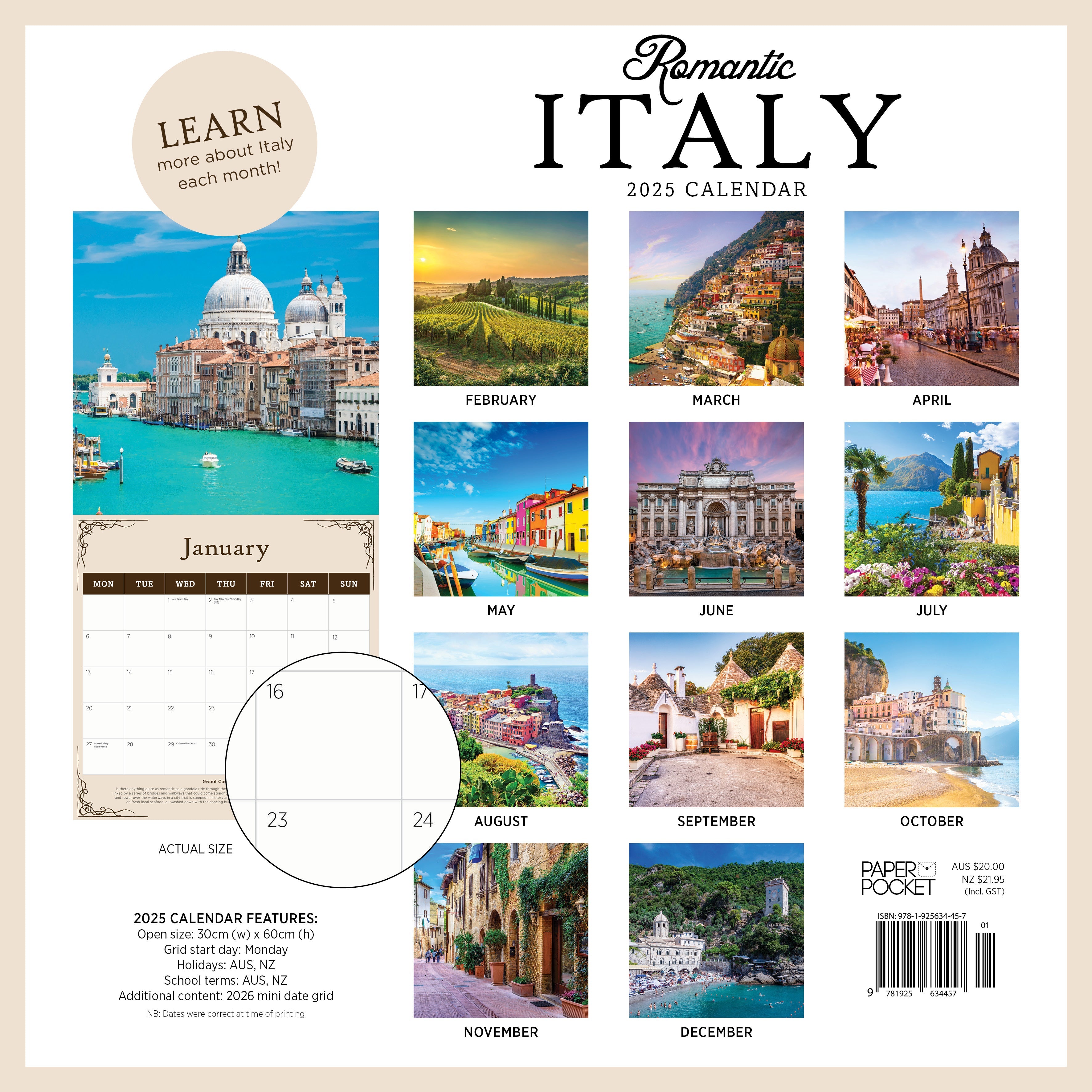 2025 Romantic Italy - Square Wall Calendar