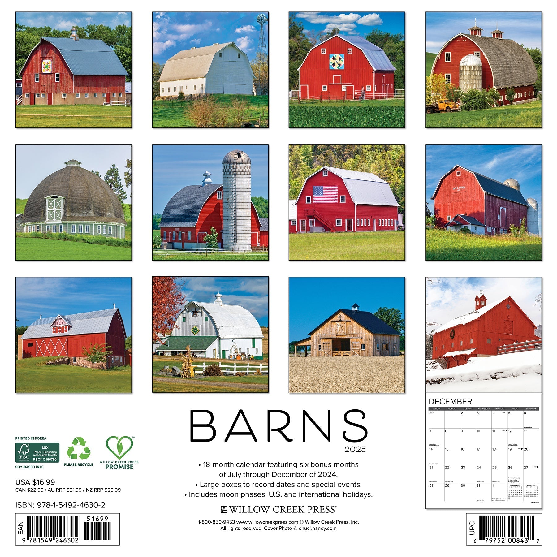 2025 Barns - Square Wall Calendar (US Only)