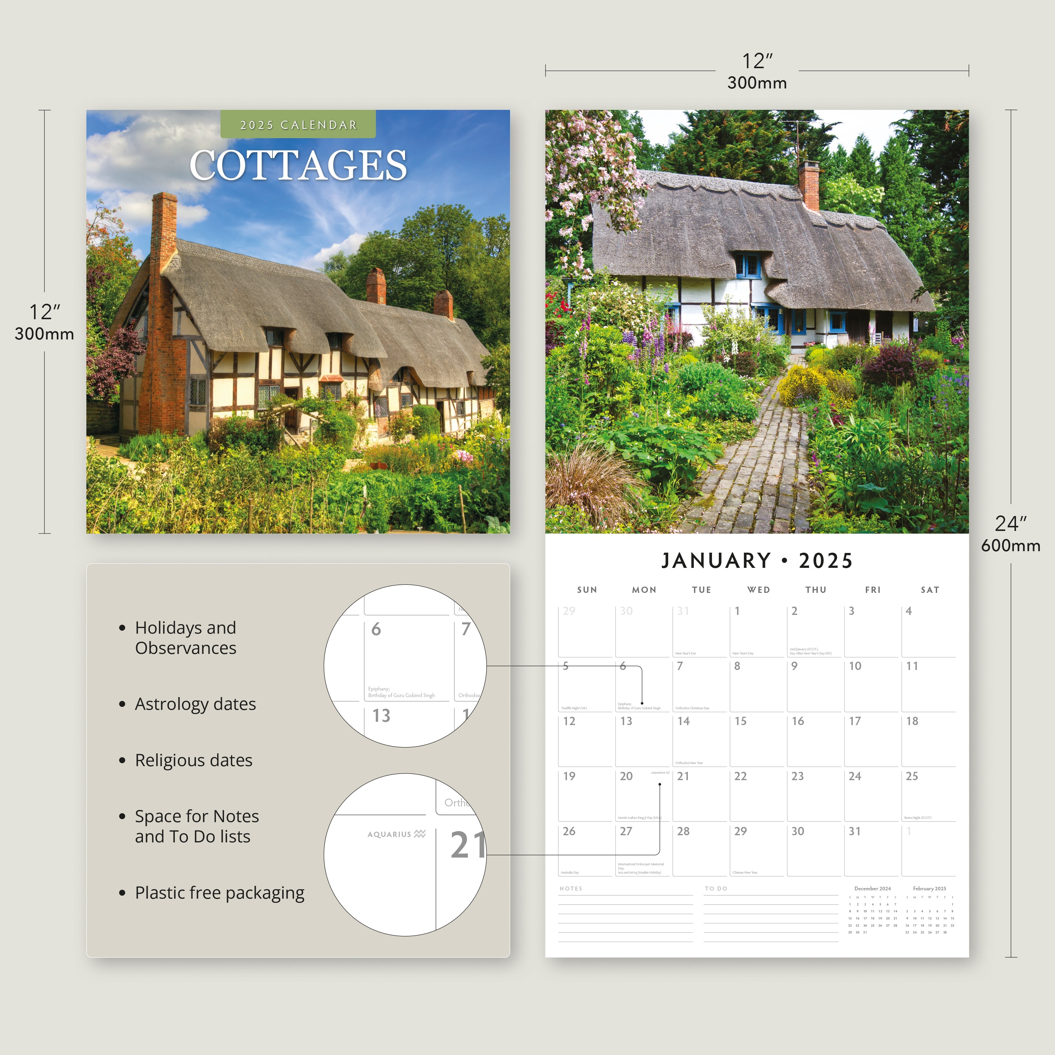 2025 Cottages - Square Wall Calendar