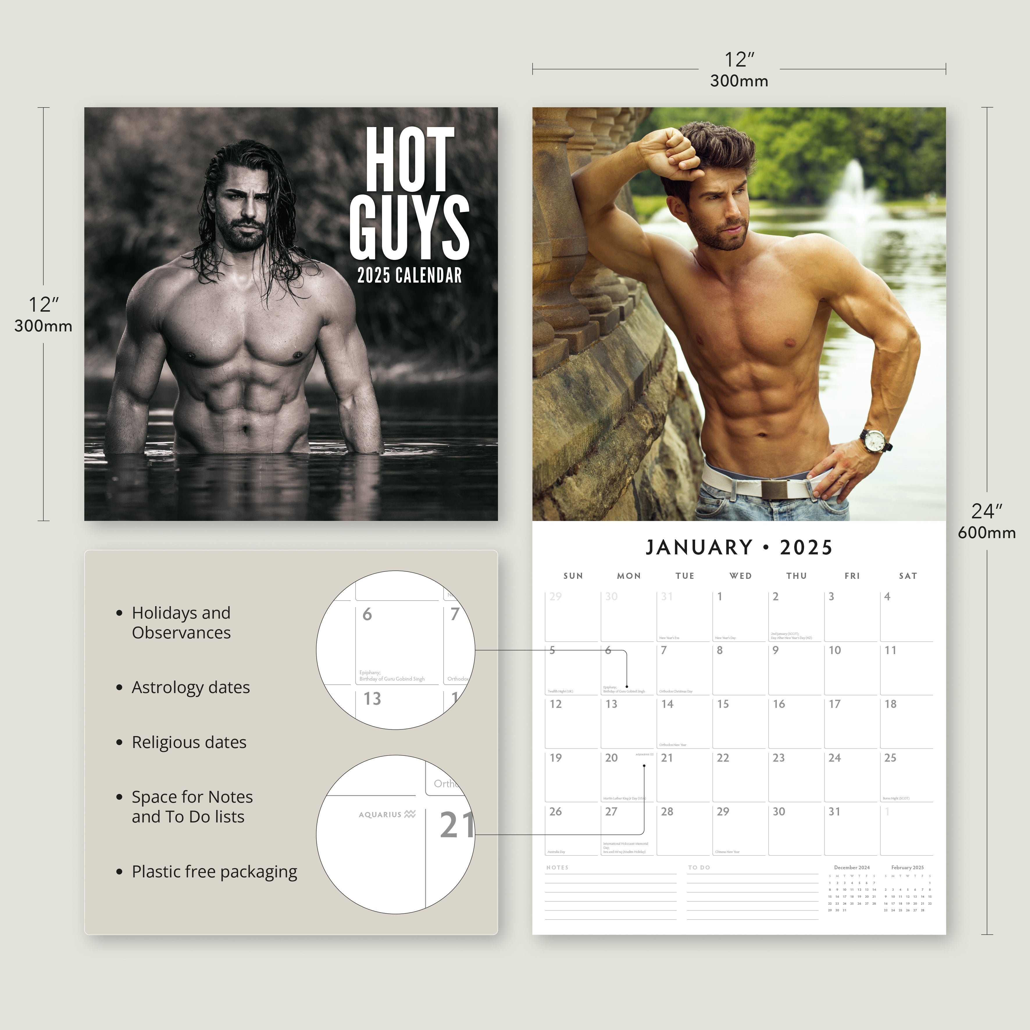 2025 Hot Guys - Square Wall Calendar