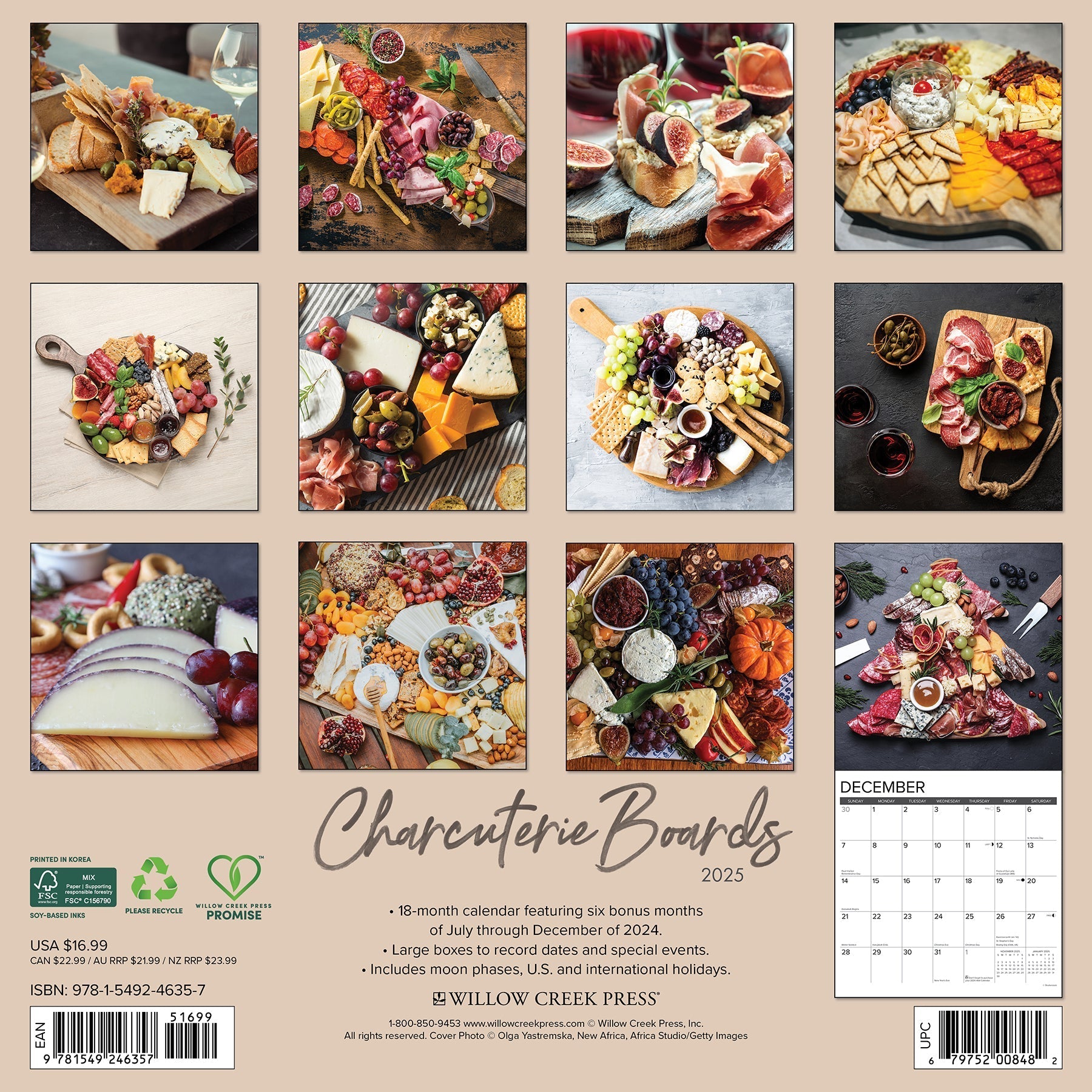 2025 Charcuterie Boards - Square Wall Calendar (US Only)