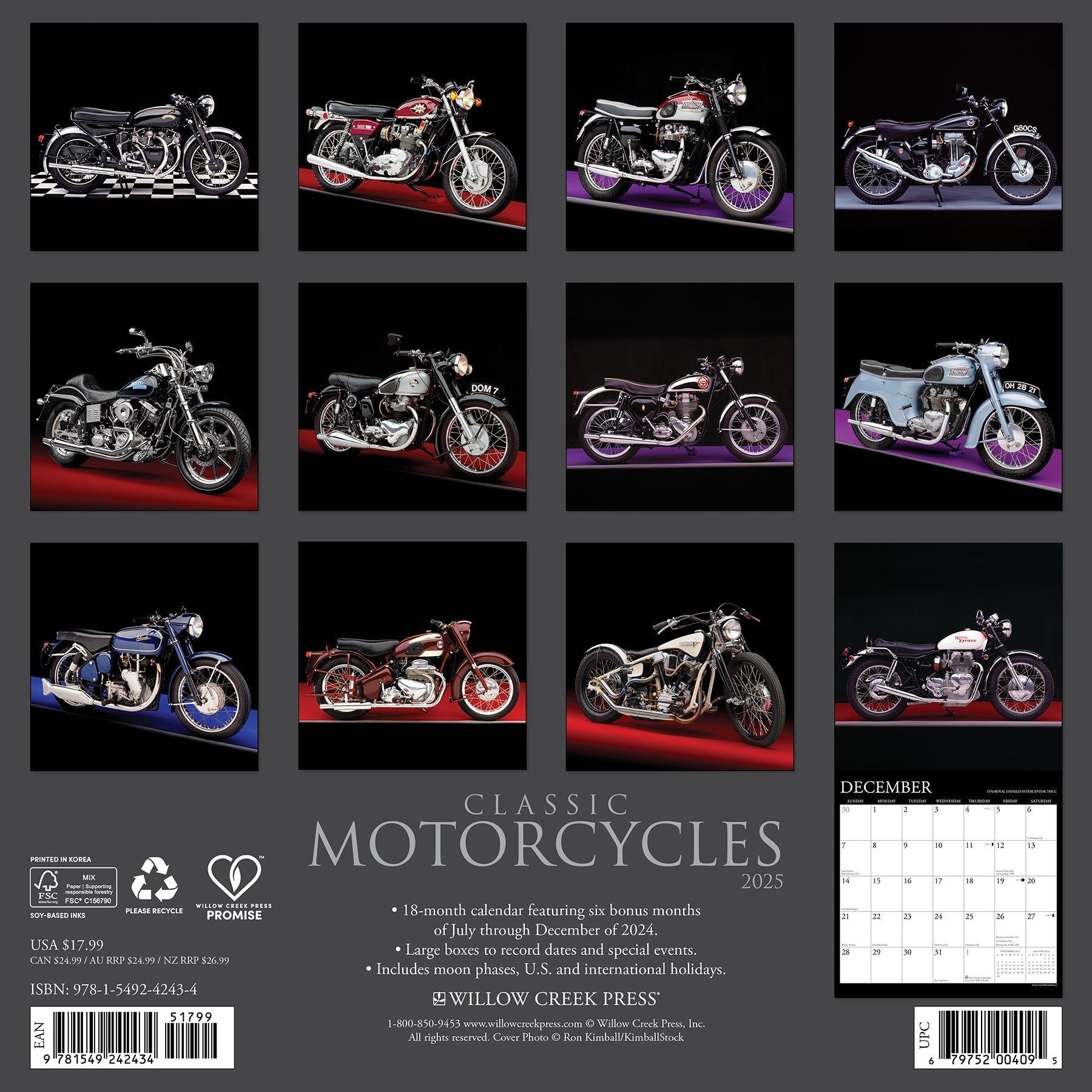 2025 Classic Motorcycles (w/foil) - Square Wall Calendar (US Only)