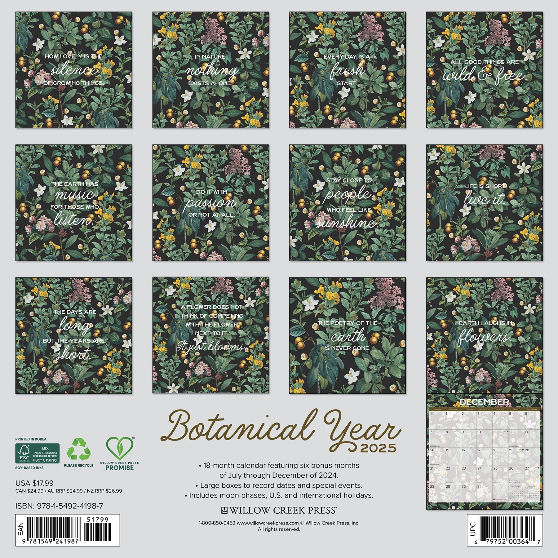 2025 Botanical Year (w/foil) - Square Wall Calendar (US Only)