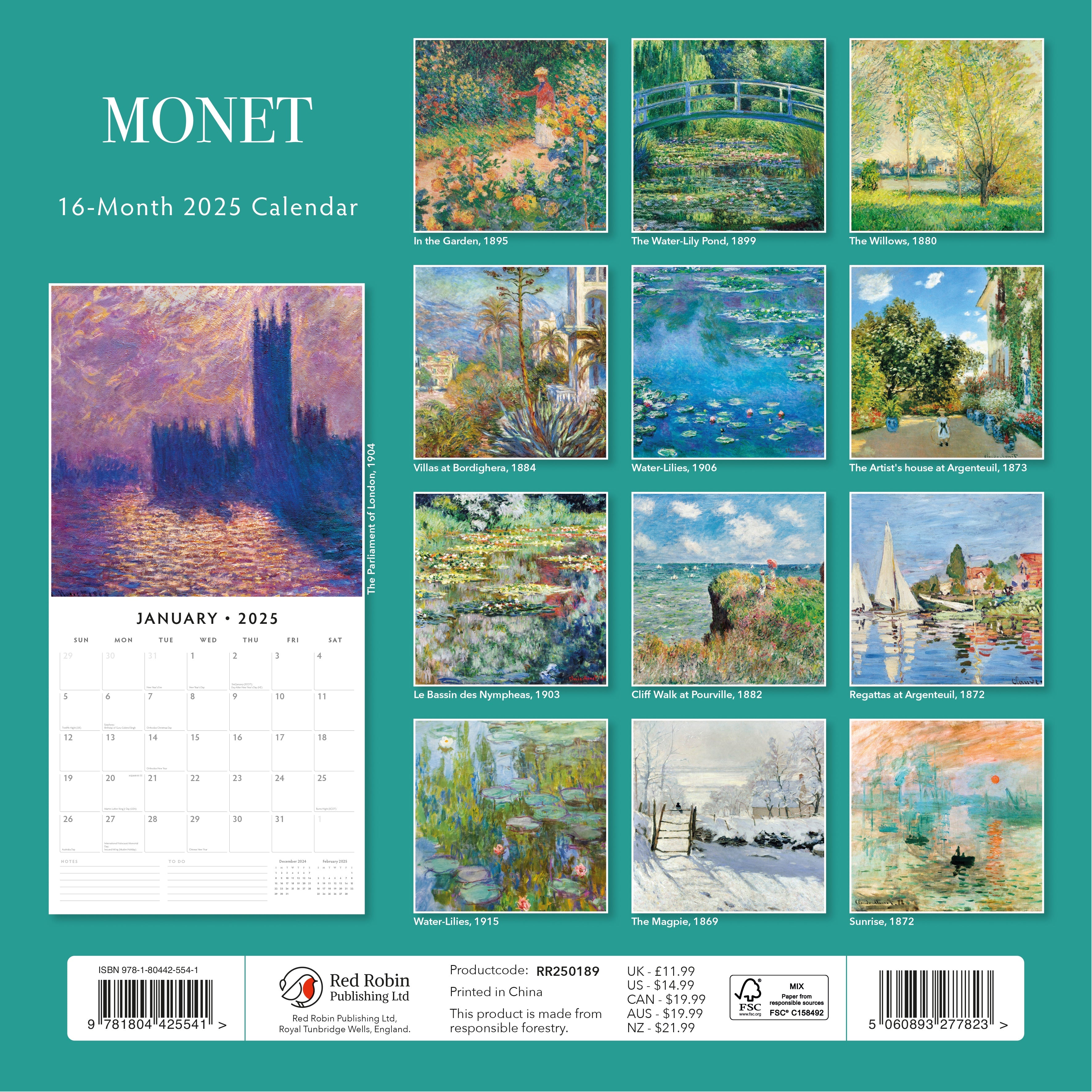 2025 Monet - Square Wall Calendar
