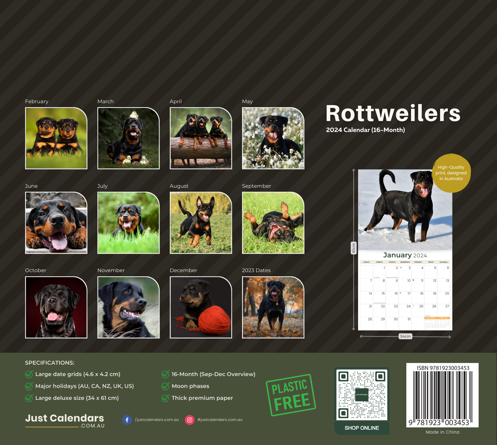 2024 Rottweilers - Deluxe Wall Calendar