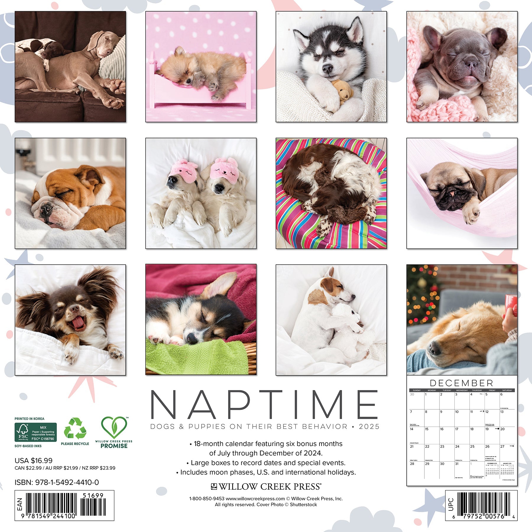 2025 Naptime: Dogs & Puppies on their Best Behavior - Square Wall Calendar (US Only)