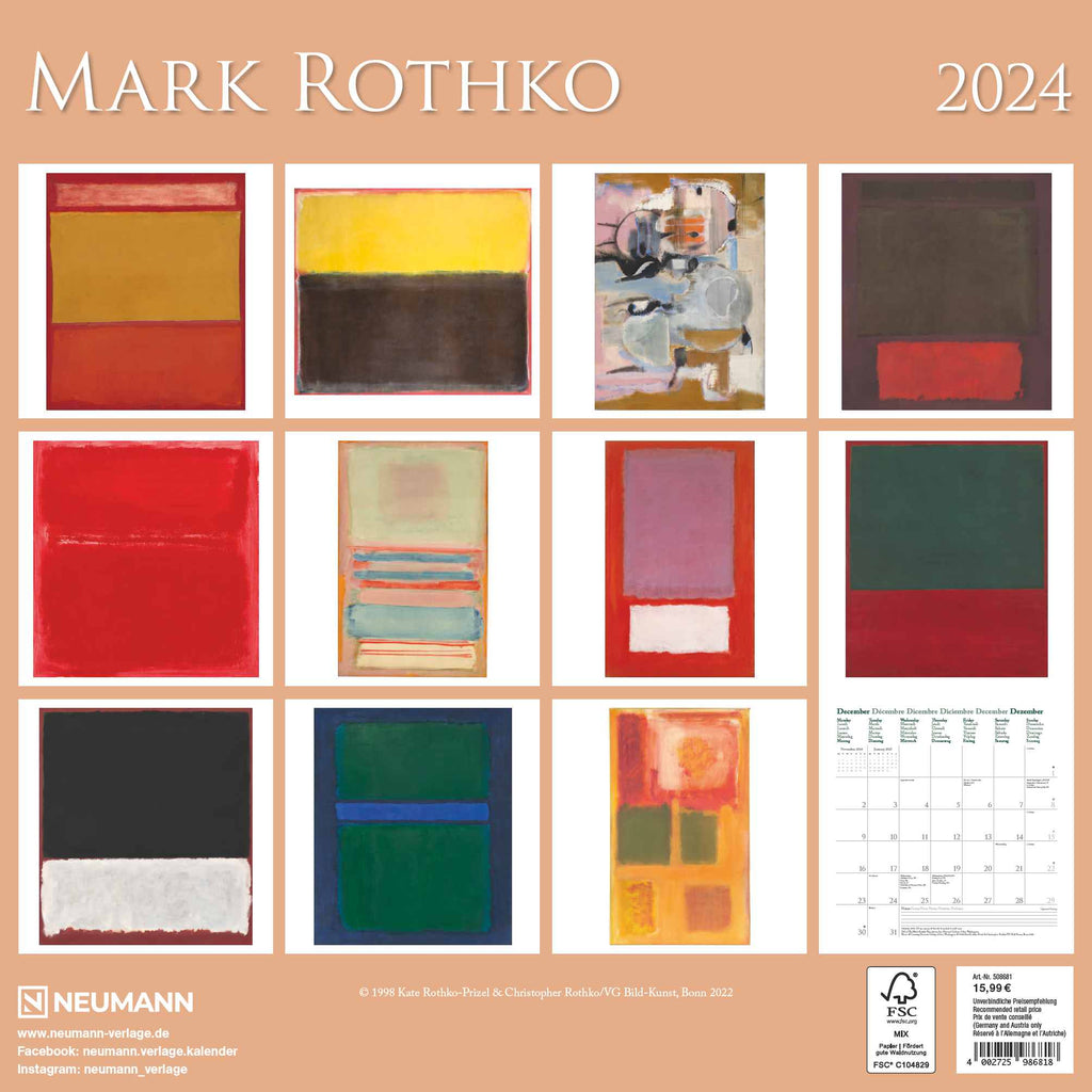 2024 Mark Rothko Square Wall Calendar Art Calendars