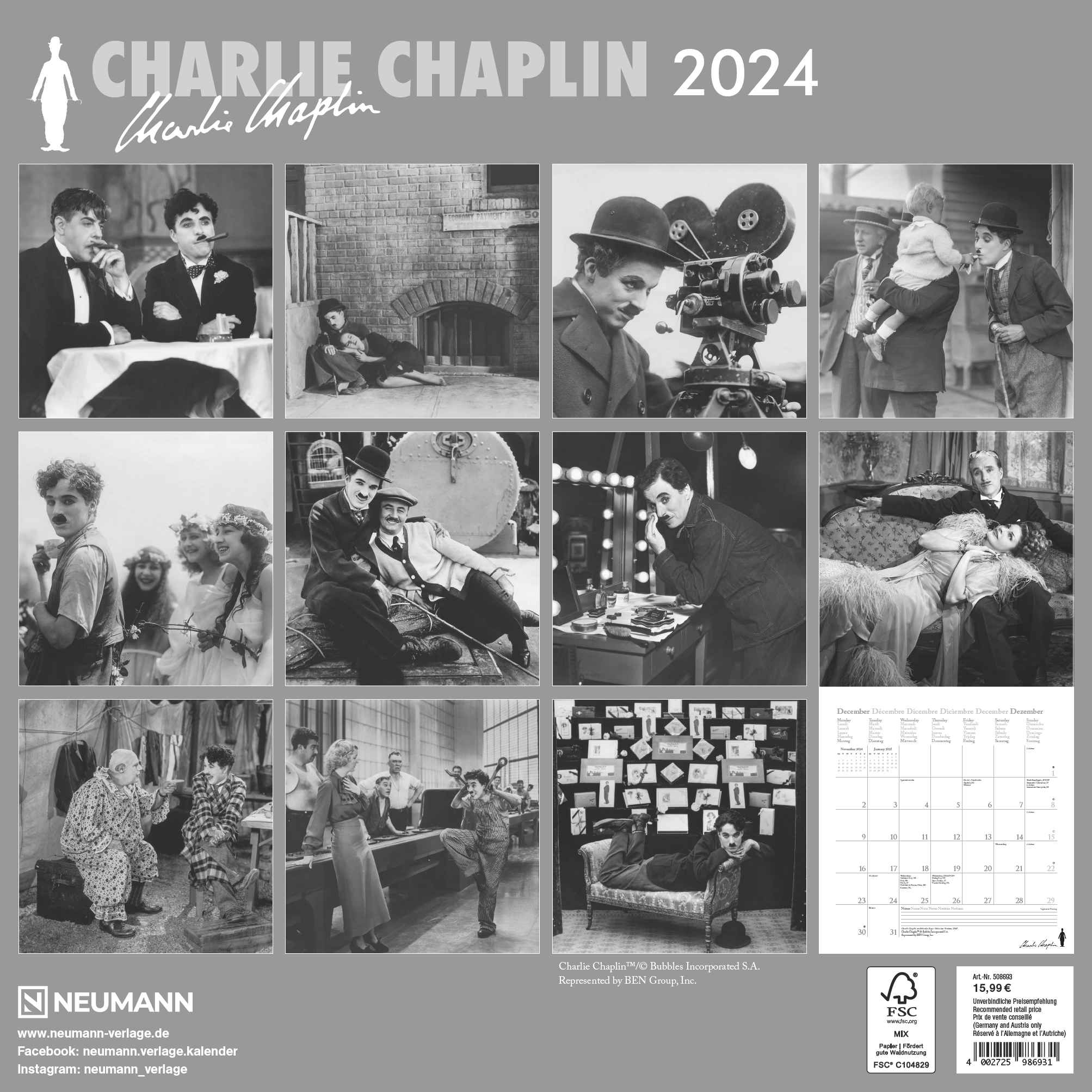 2024 Charlie Chaplin - Square Wall Calendar  SOLD OUT