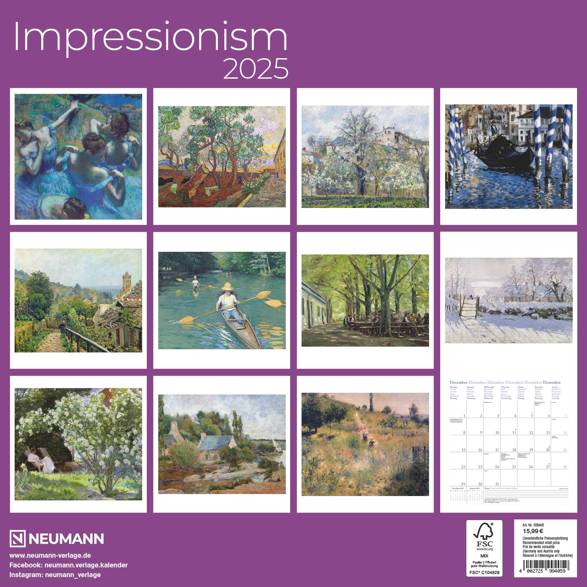 2025 Impressionism - Square Wall Calendar