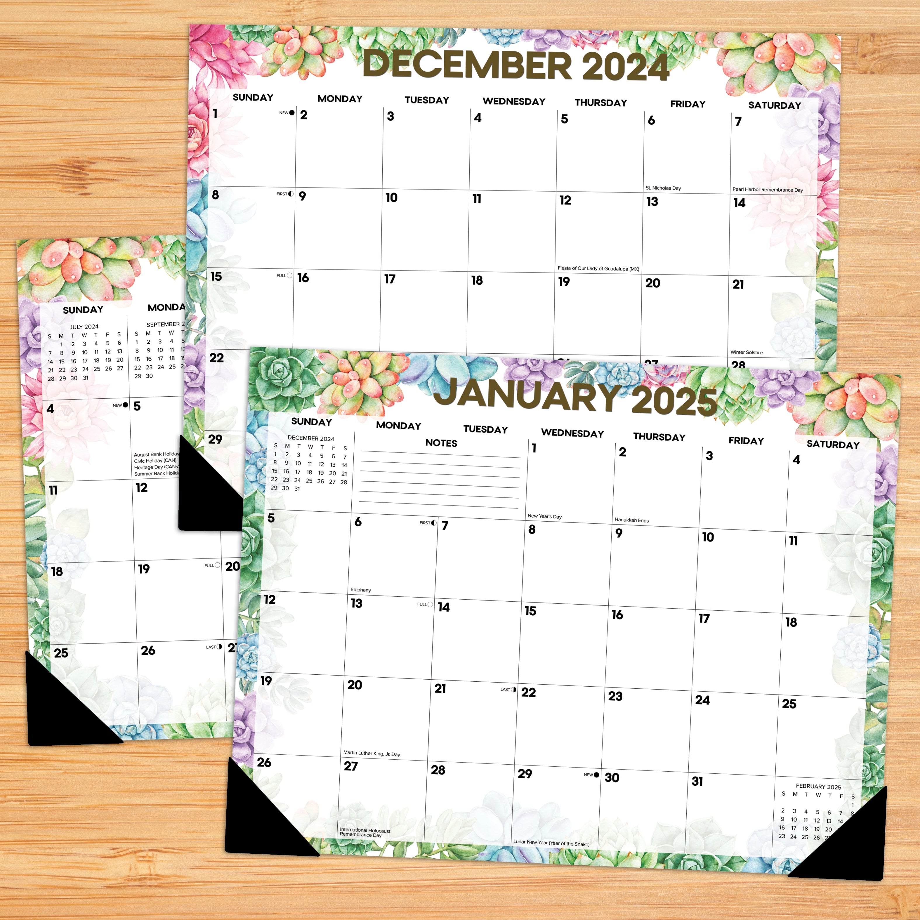 July 2024 - June 2025 Succulents - Large Monthly Desk Pad Academic Calendar