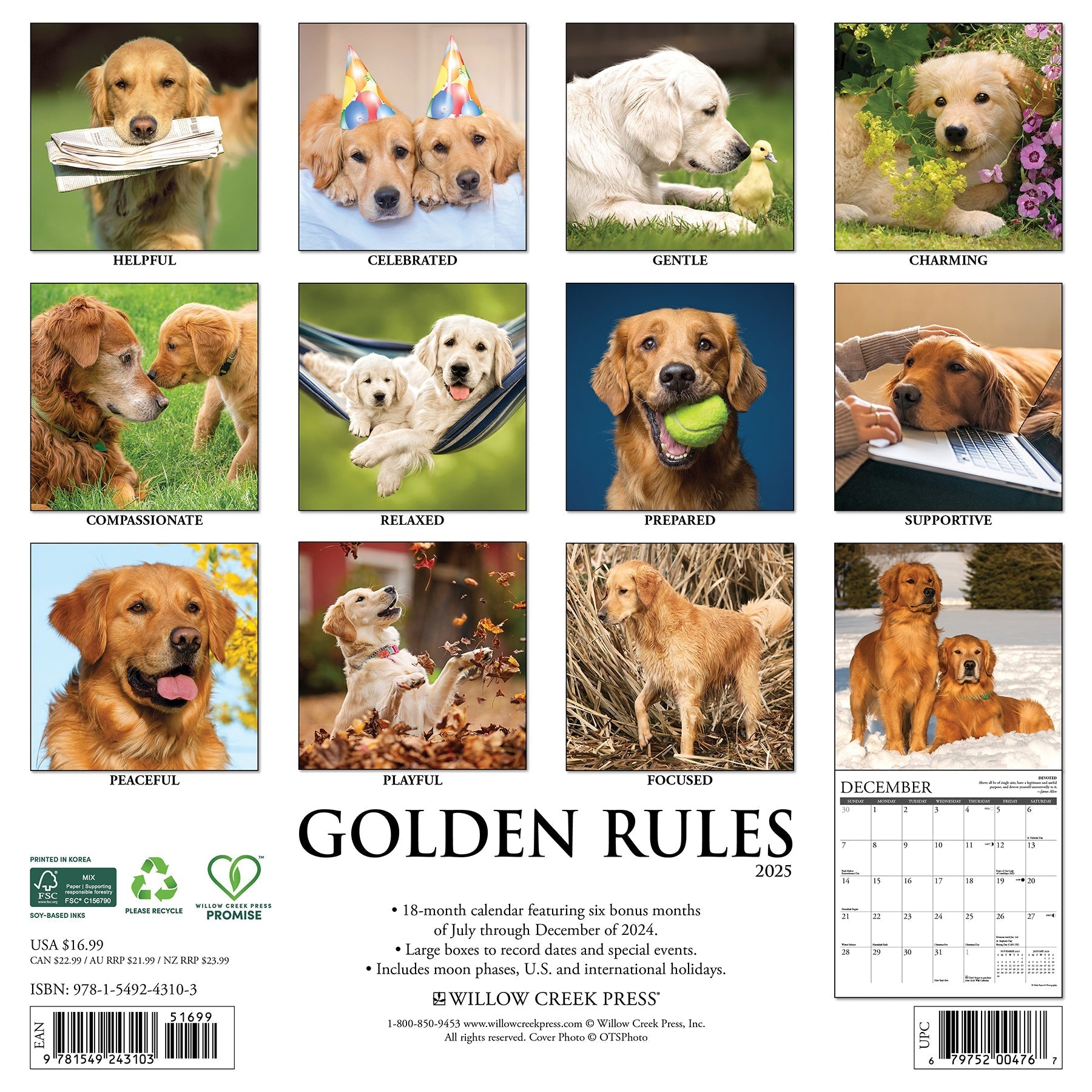 2025 Golden Rules - Square Wall Calendar (US Only)