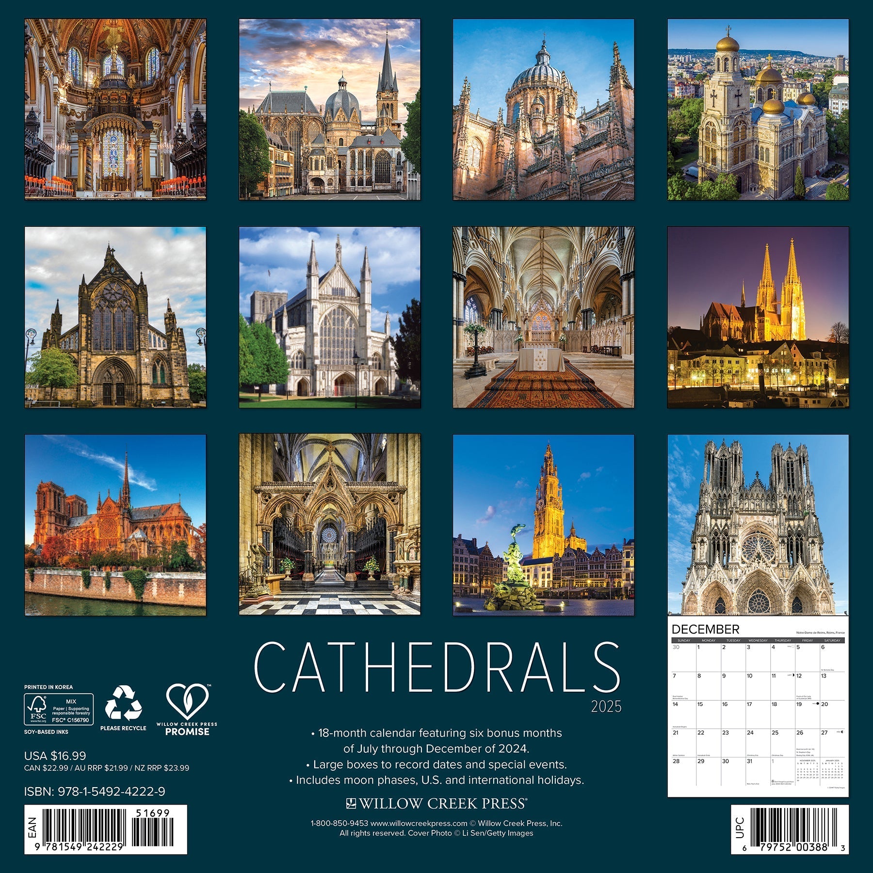 2025 Cathedrals - Square Wall Calendar (US Only)