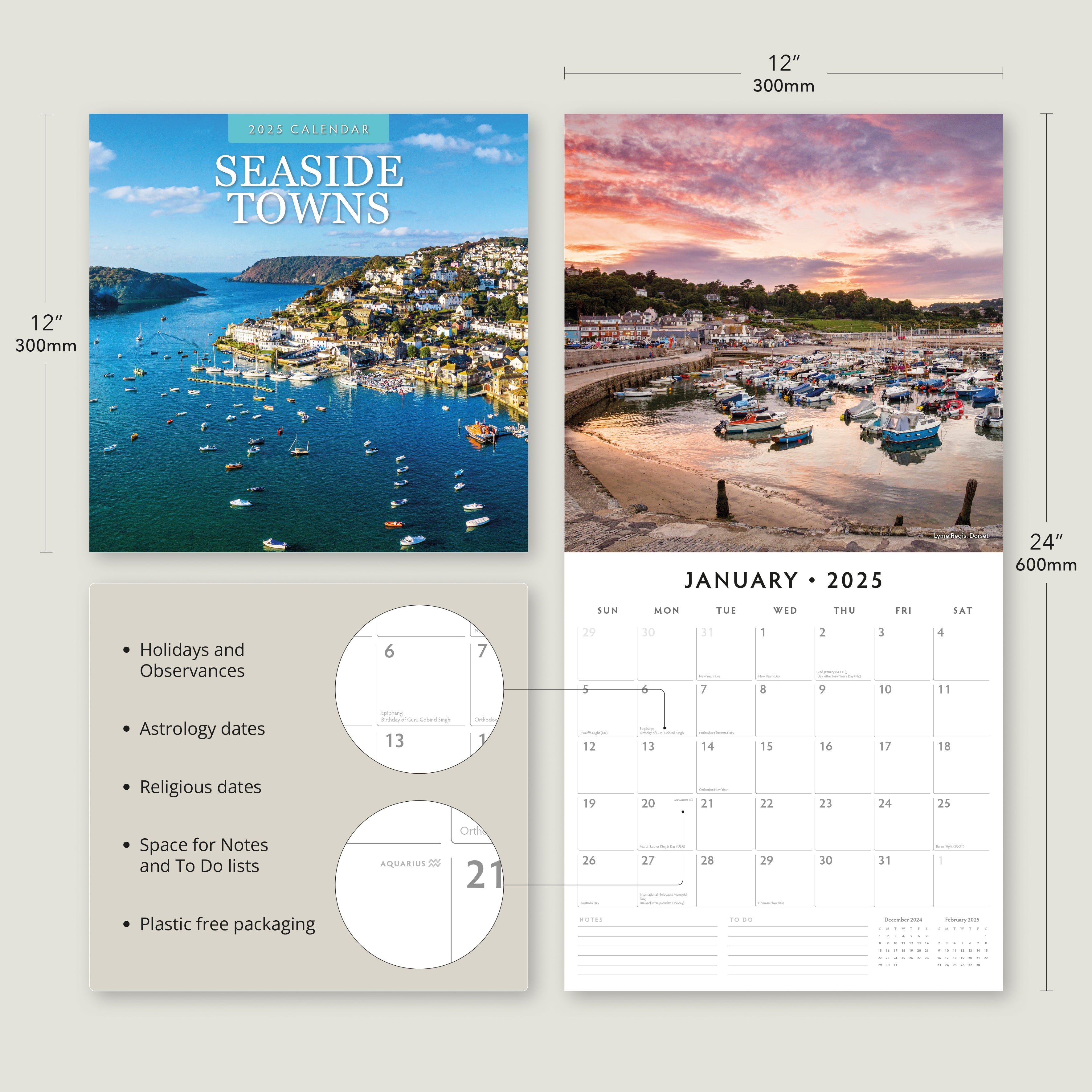 2025 Seaside Towns - Square Wall Calendar