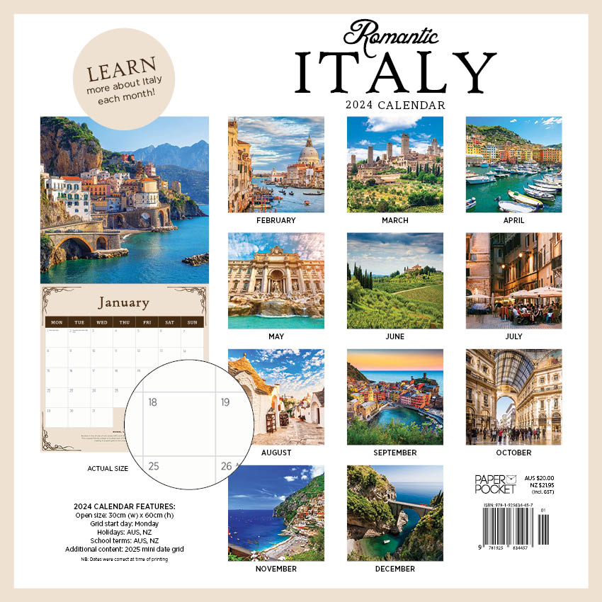 2024 Romantic Italy - Square Wall Calendar