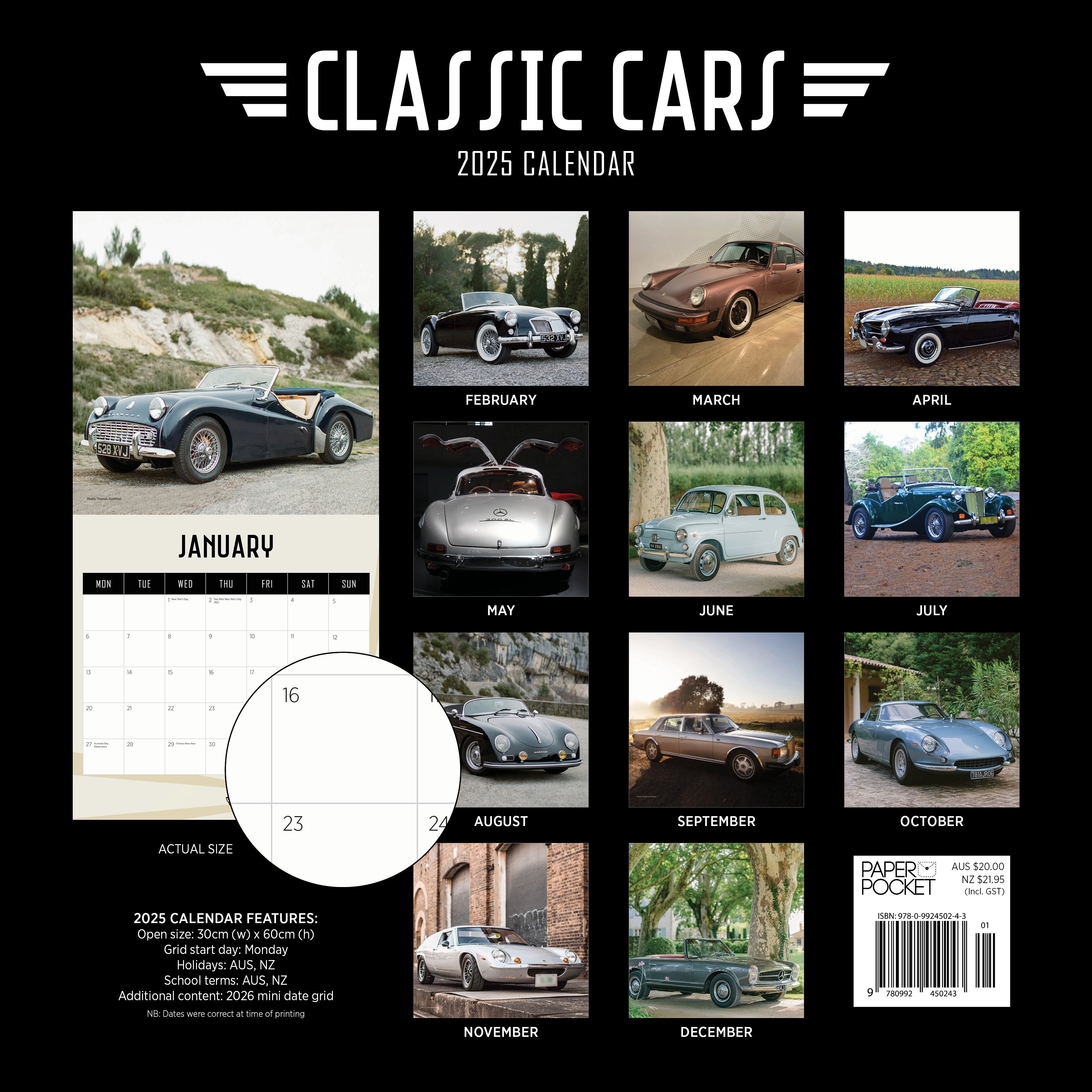 2025 Classic Cars - Square Wall Calendar