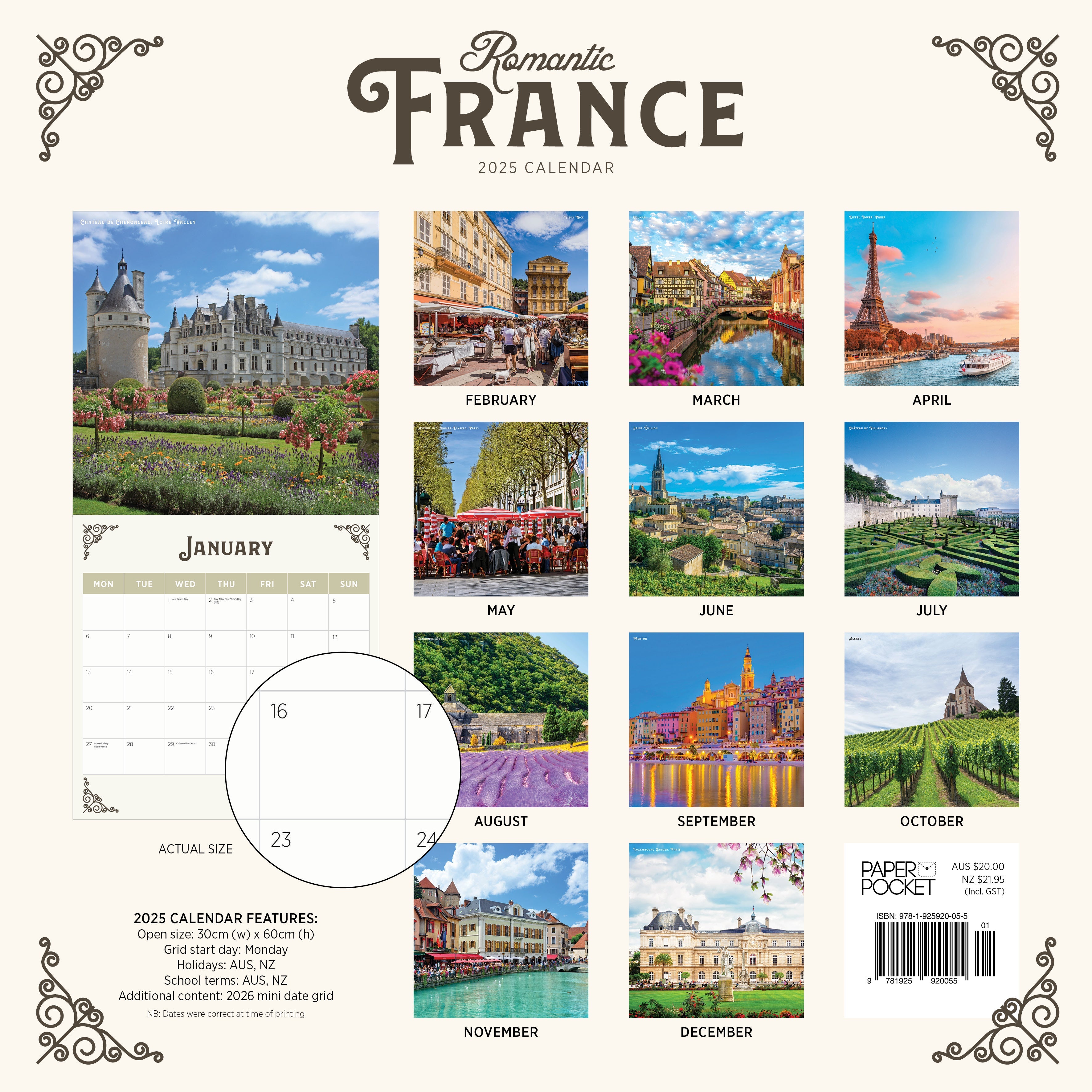 2025 Romantic France - Square Wall Calendar