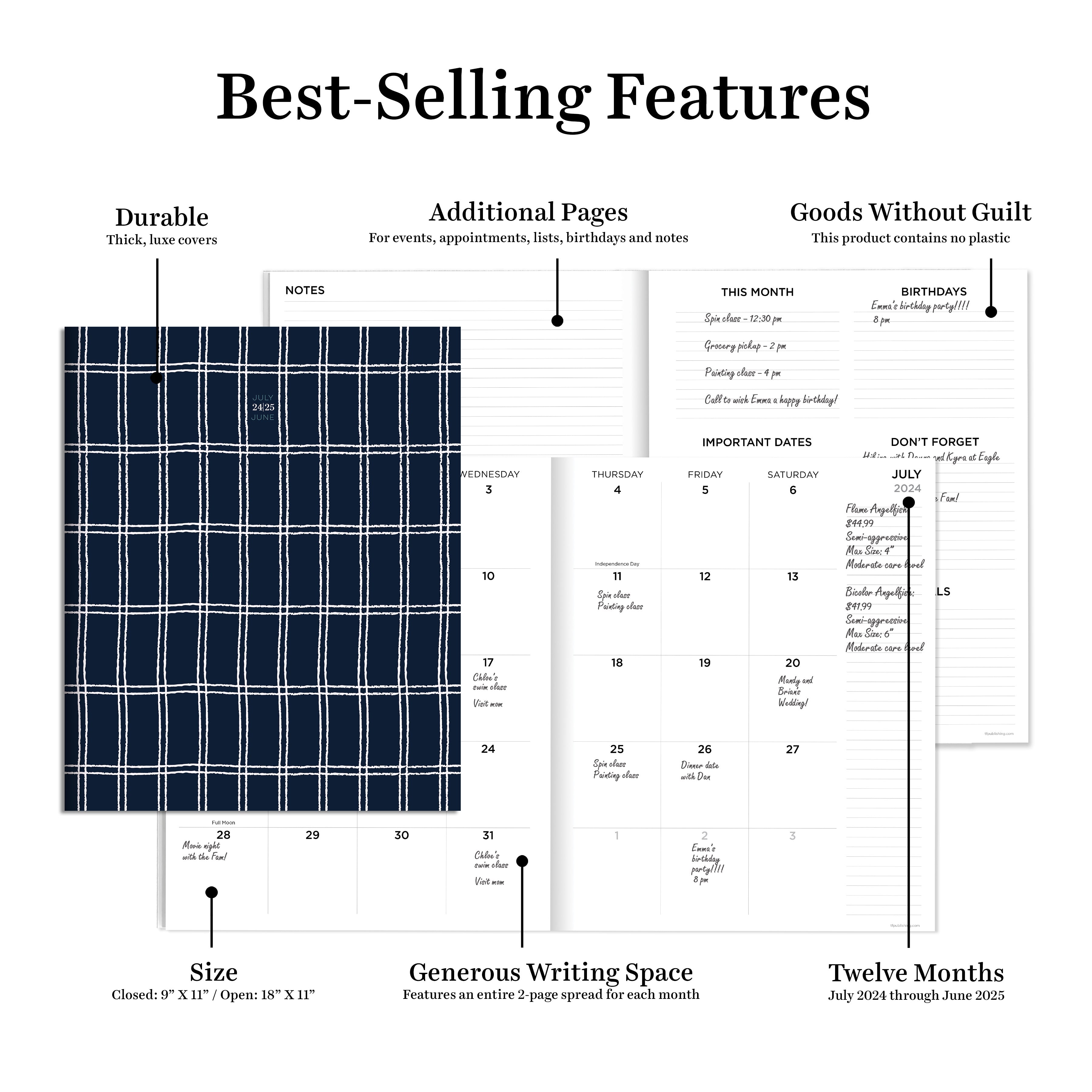 July 2024 - June 2025 Navy Grid - Large Monthly Academic Year Diary/Planner  SOLD OUT