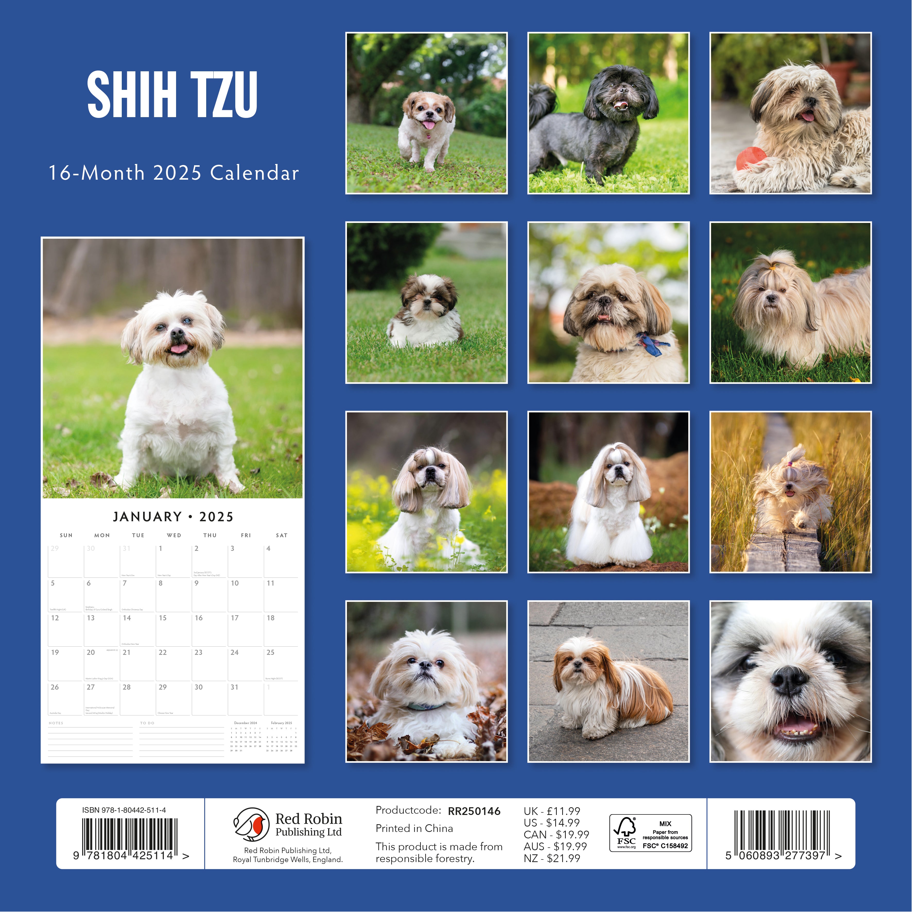 2025 Shih Tzu - Square Wall Calendar