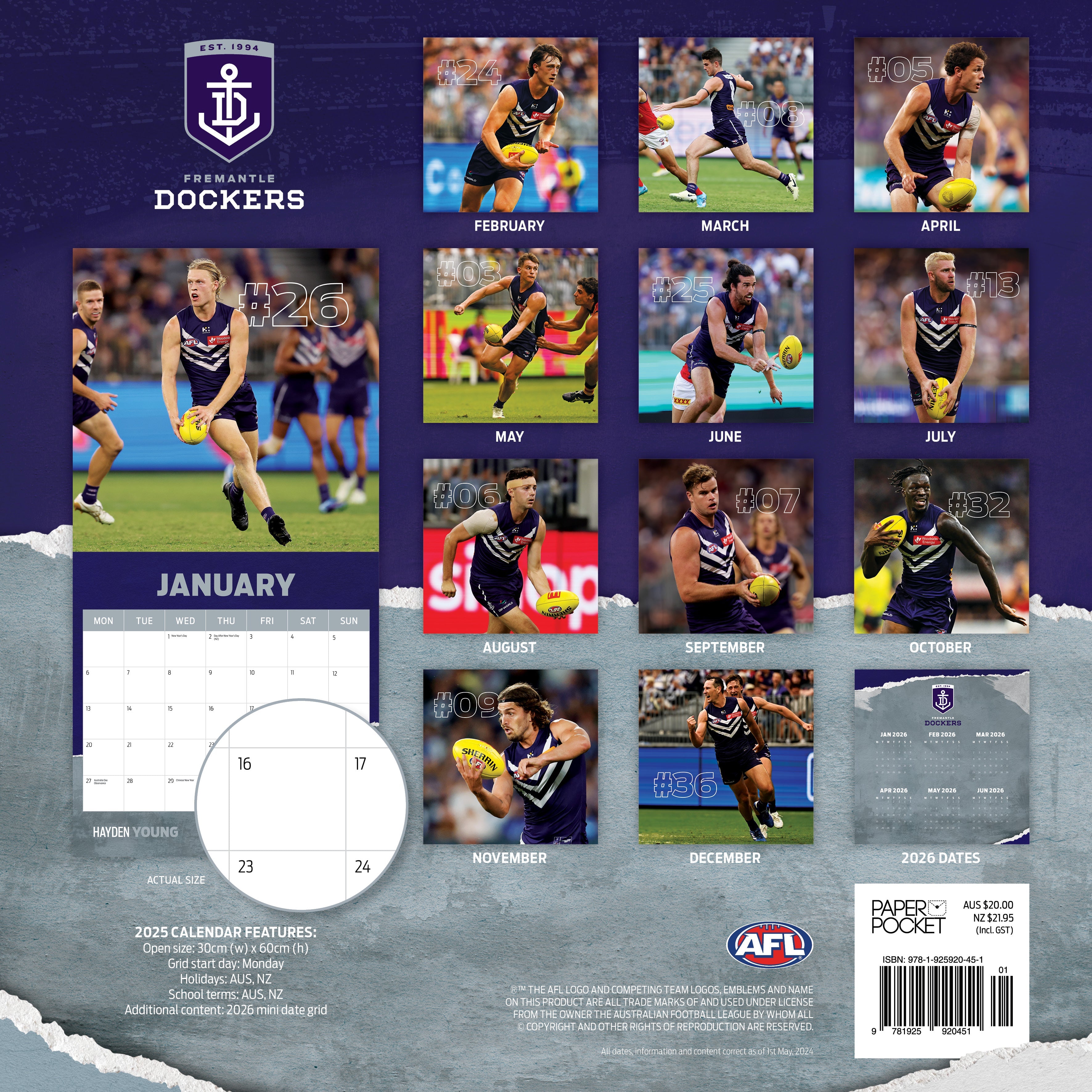 2025 AFL Fremantle Dockers - Square Wall Calendar