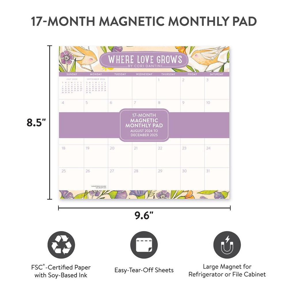 2025 Where Love Grows - Monthly Magnetic Pad Calendar