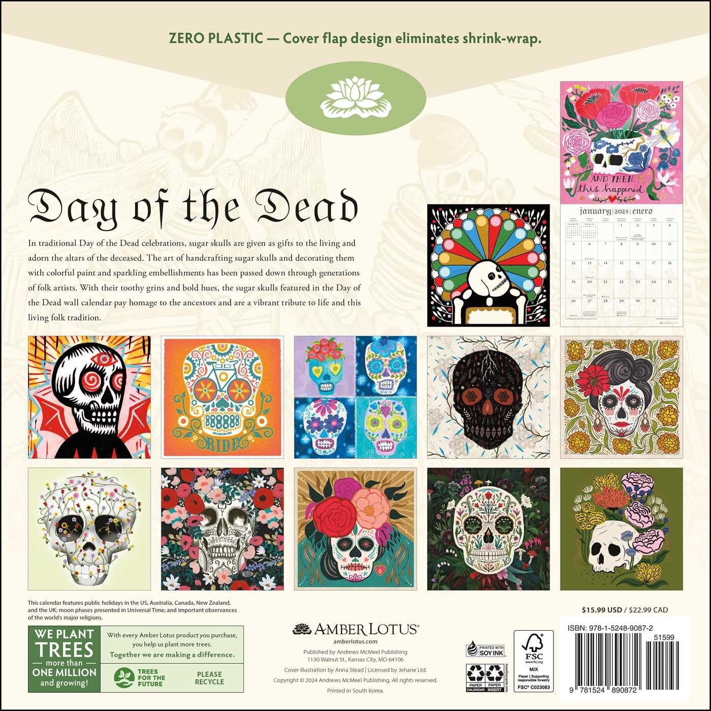 2025 Day of the Dead - Sugar Skulls - Square Wall Calendar