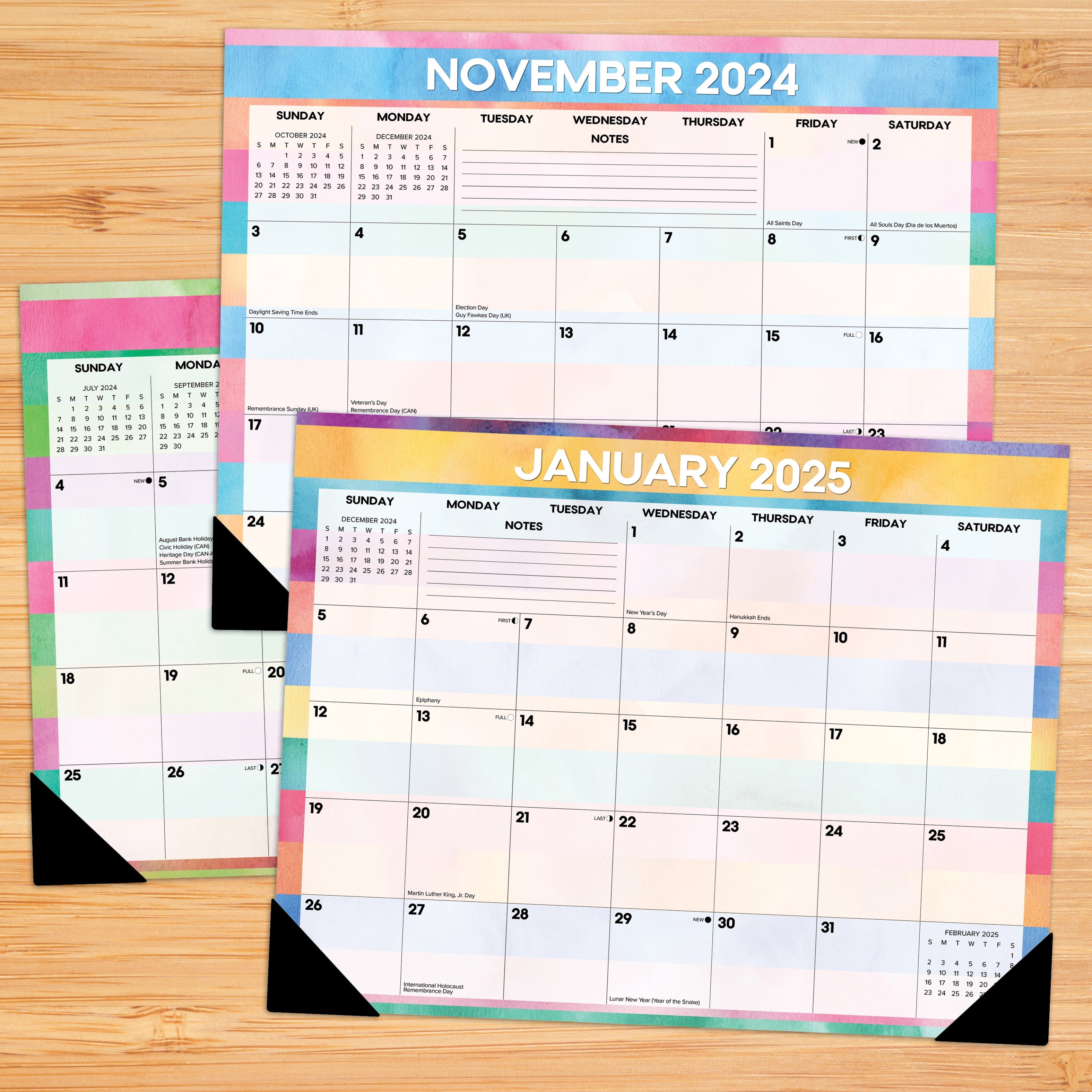 July 2024 - June 2025 Watercolor Stripe - Large Monthly Desk Pad Academic Calendar