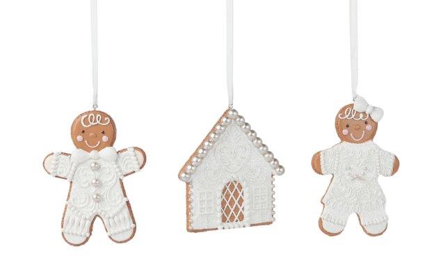 White Iced Gingerbread Hanging, Set of 3 (13 Cm) - Christmas Decoration