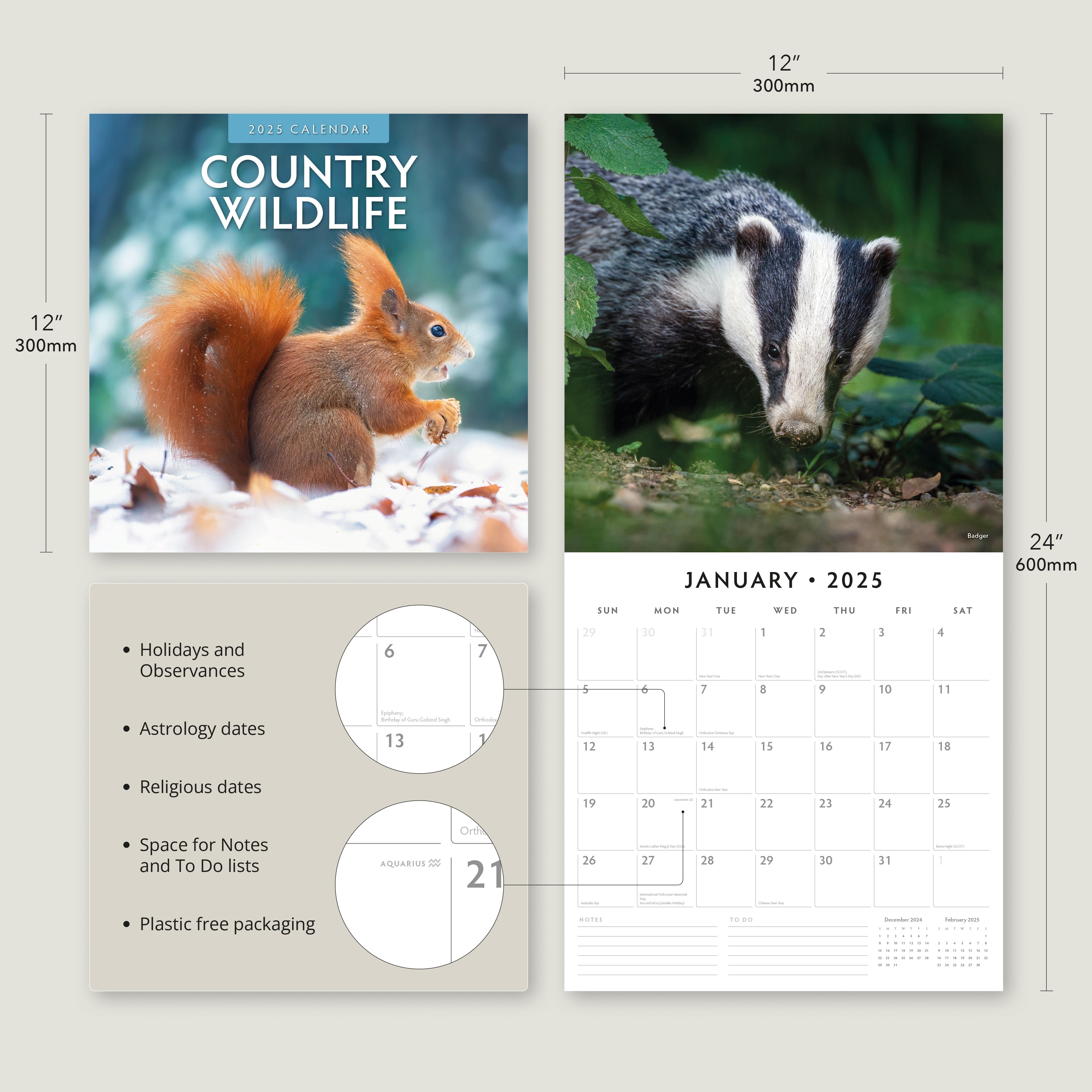 2025 Country Wildlife - Square Wall Calendar