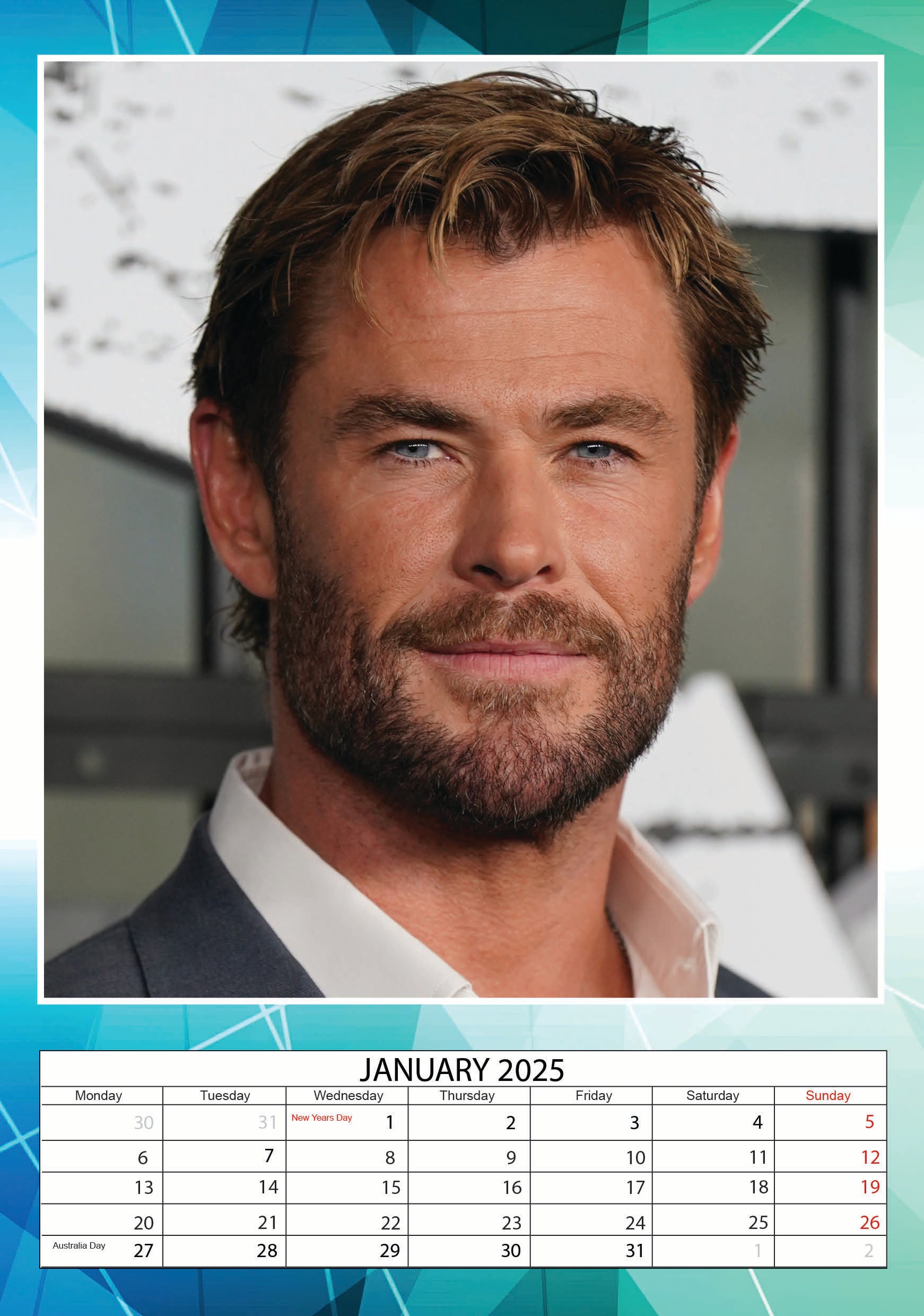 2025 Chris Hemsworth - A3 Wall Calendar