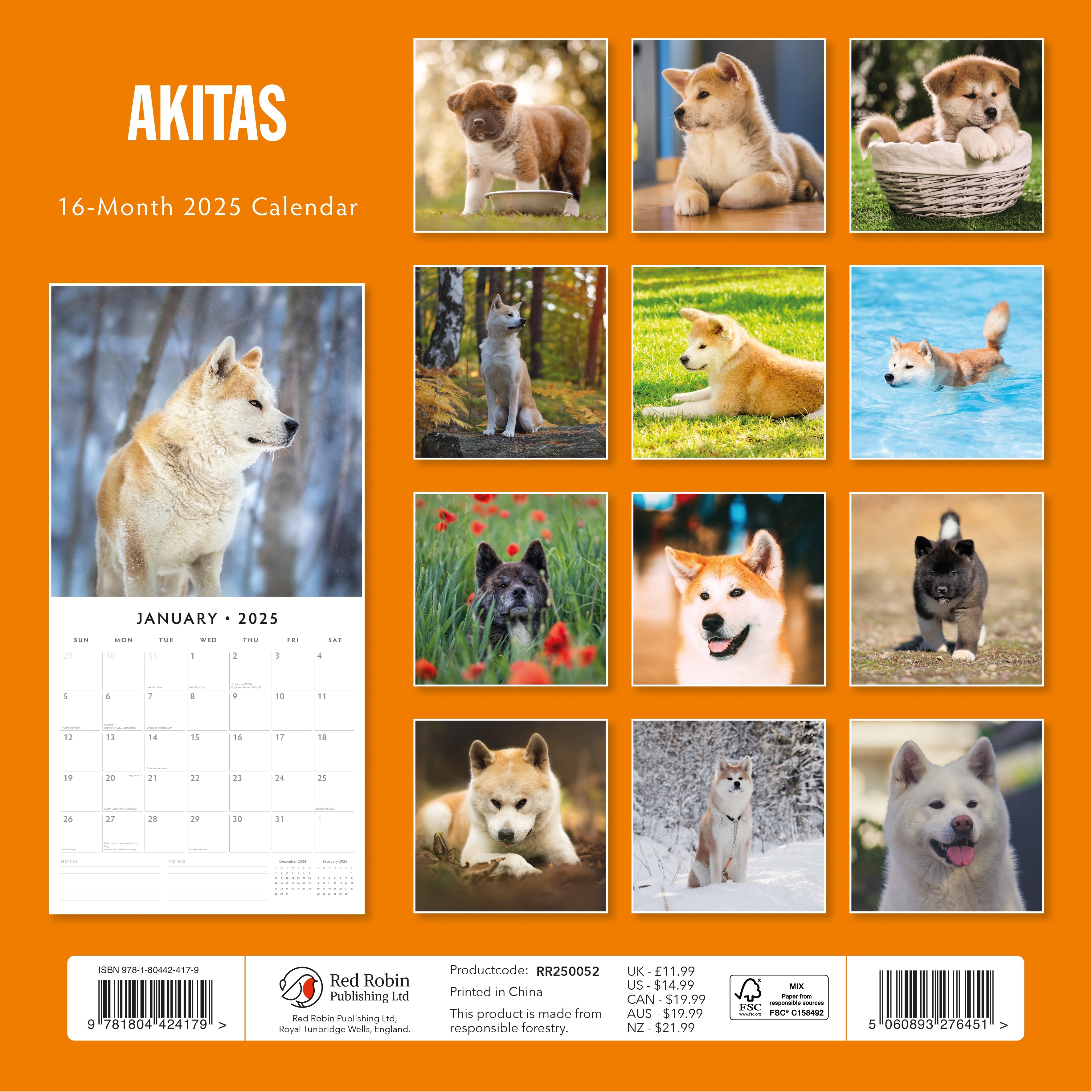 2025 Akitas - Square Wall Calendar