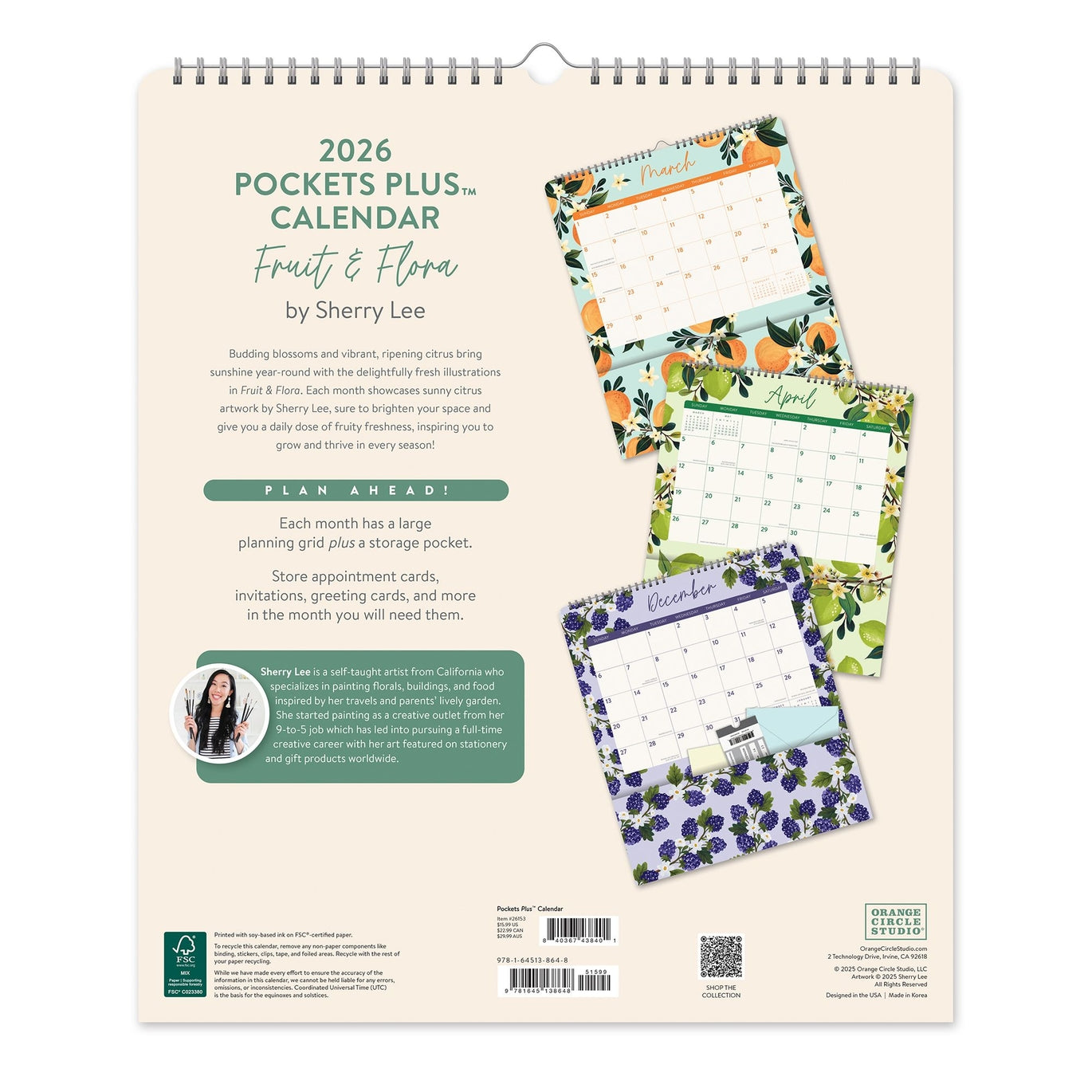 2026 Fruit & Flora - Pocket Plus Deluxe Wall Calendar