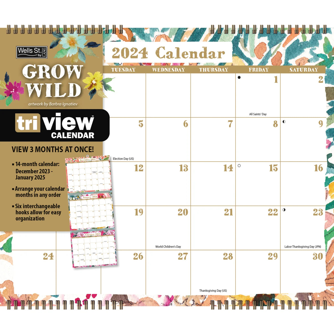 2024 Grow Wild TriView 3Month View Wall Calendar Art Calendars