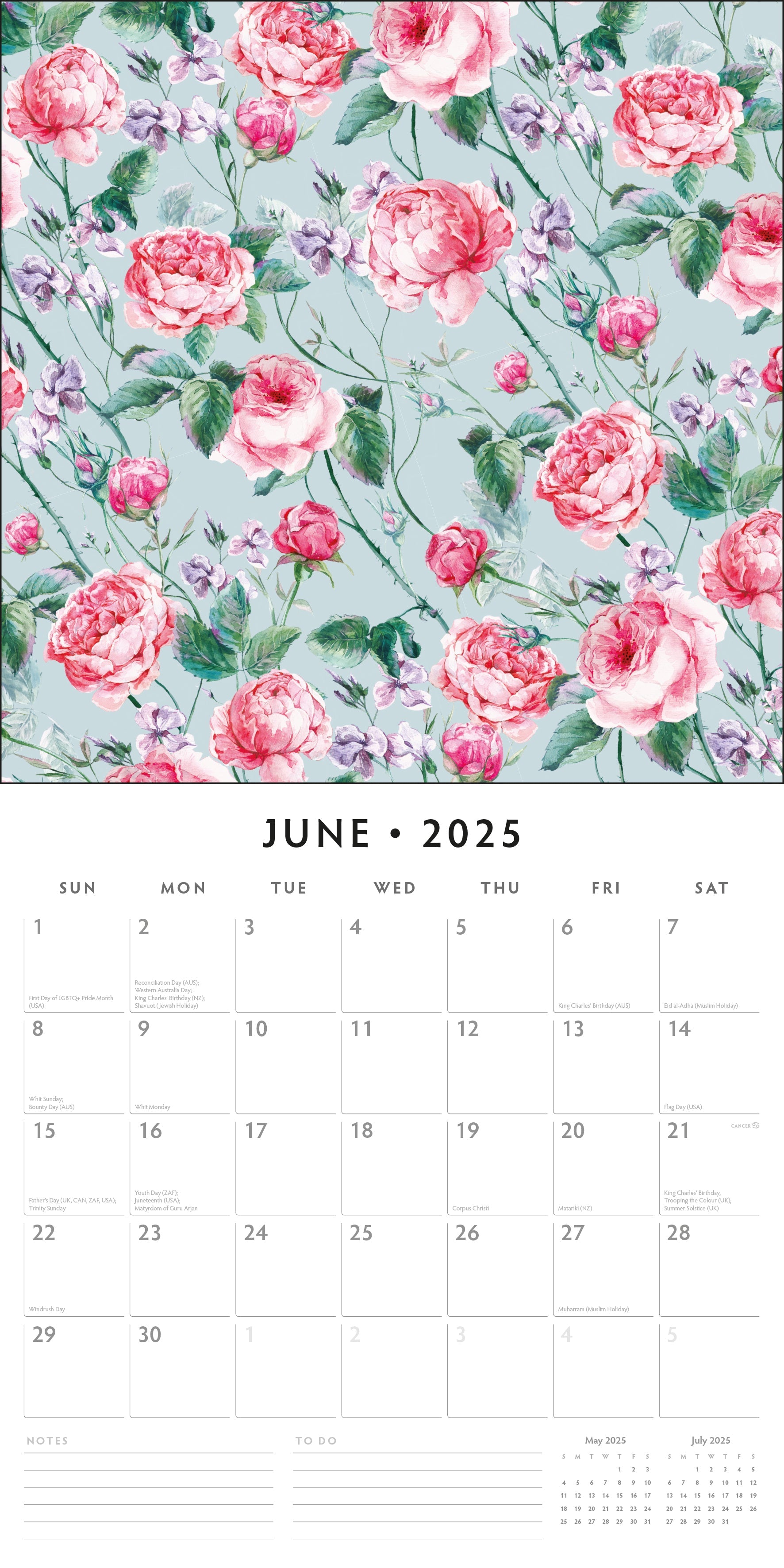 2025 Vintage Roses - Square Wall Calendar
