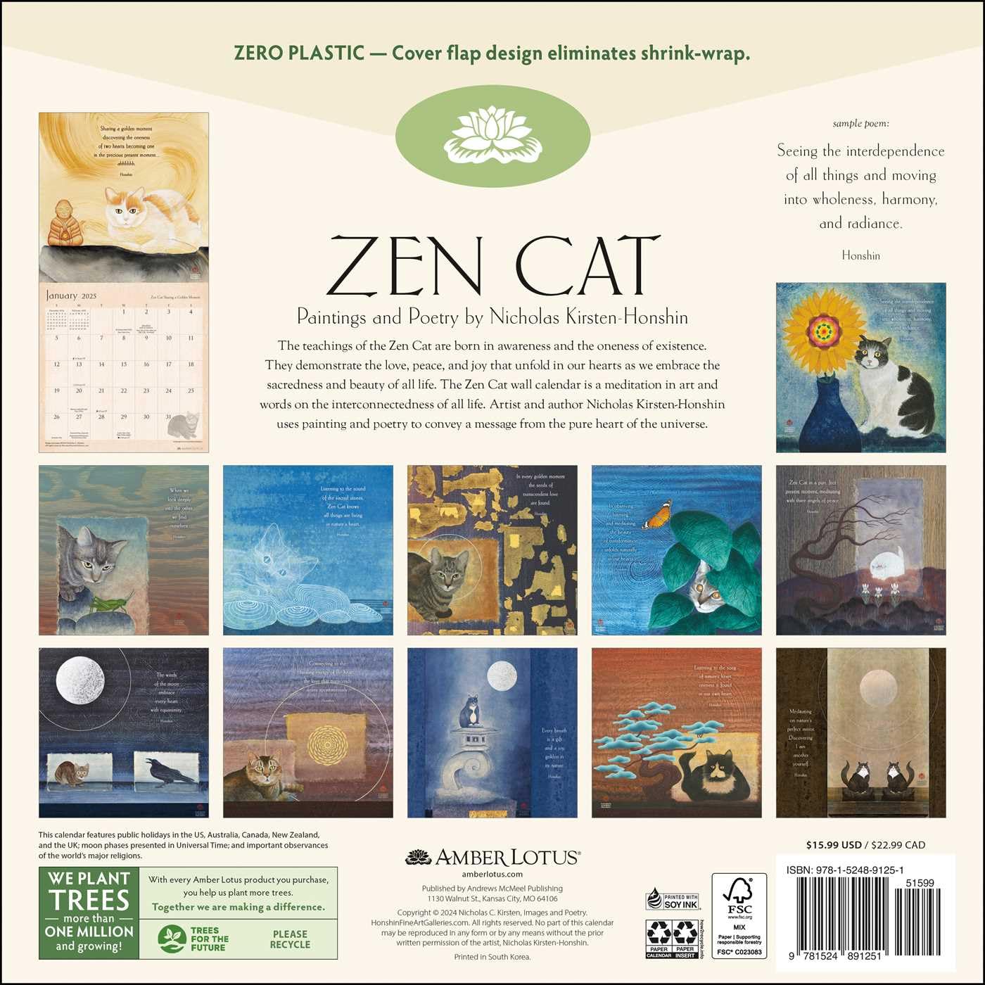 2025 Zen Cat - Square Wall Calendar