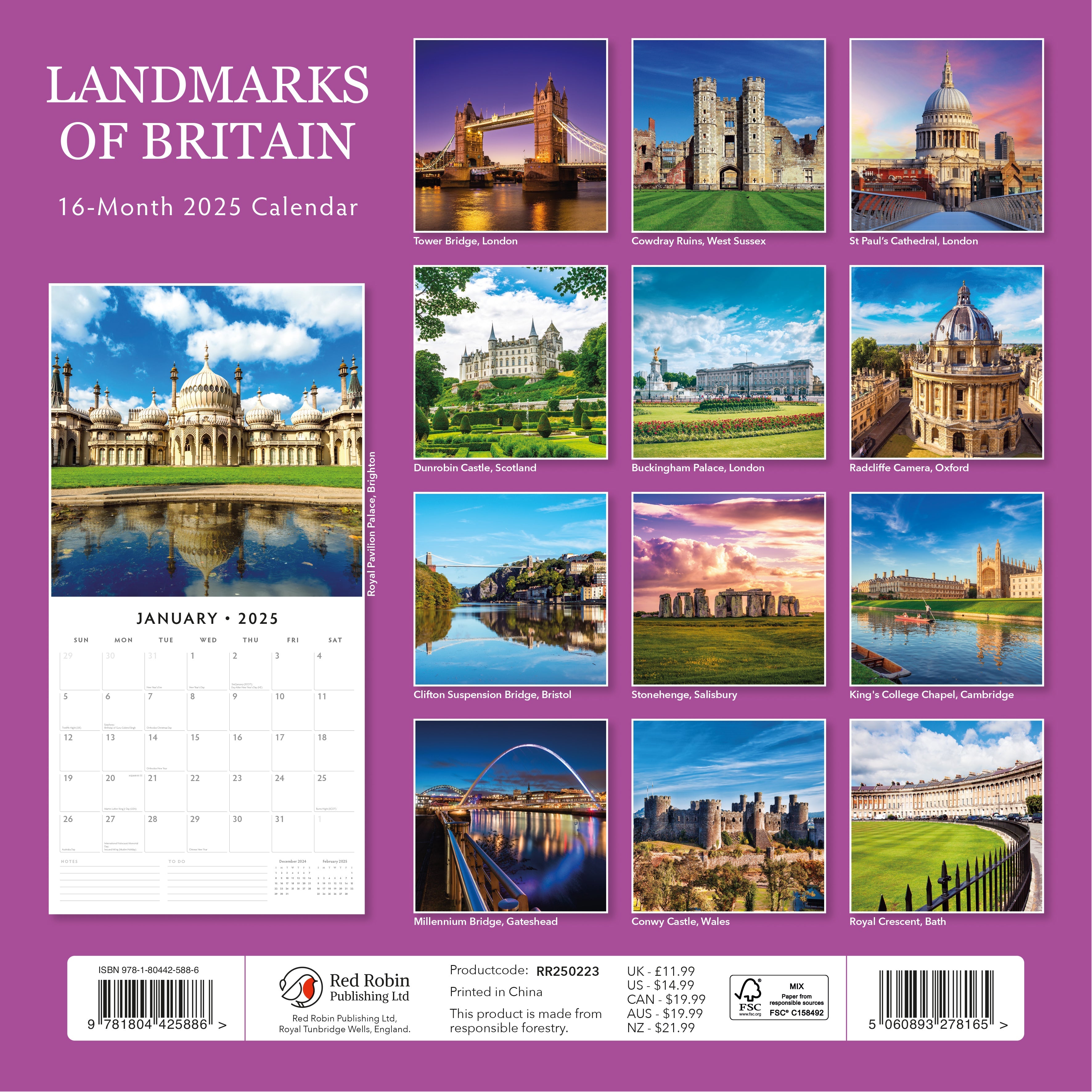 2025 Landmarks of Britain - Square Wall Calendar