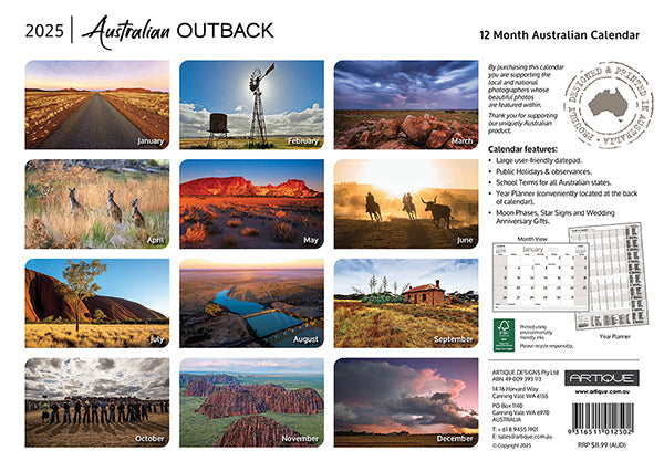 2025 Australian Outback By Artique - Horizontal Wall Calendar