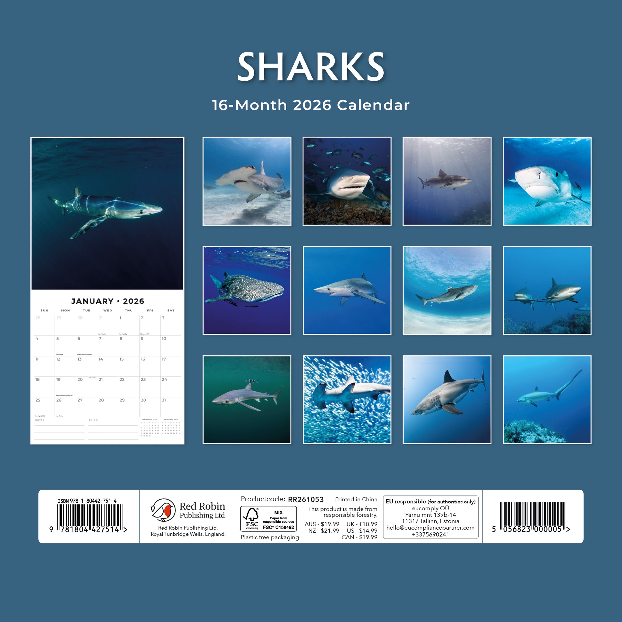 2026 Sharks - Square Wall Calendar