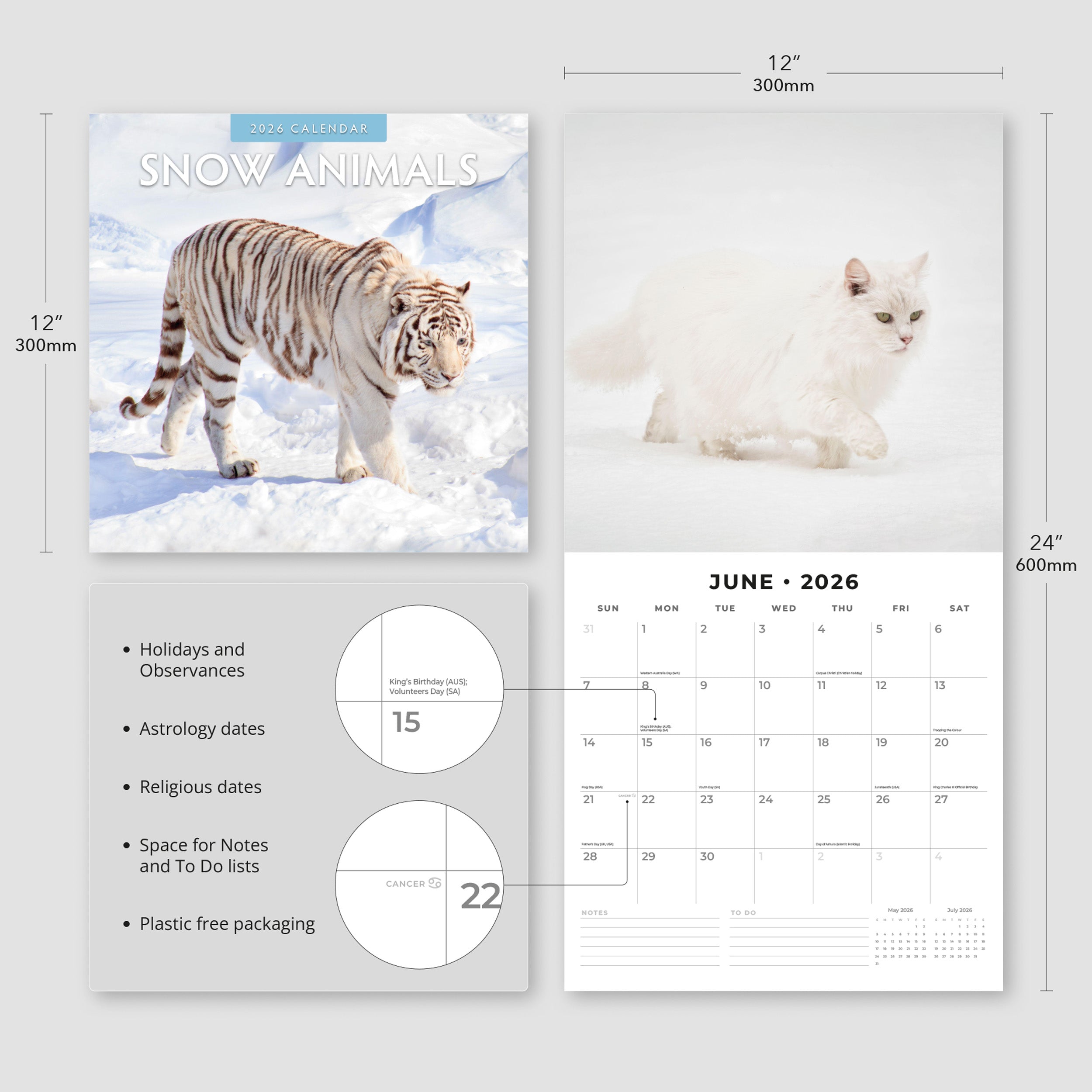 2026 Snow Animals - Square Wall Calendar