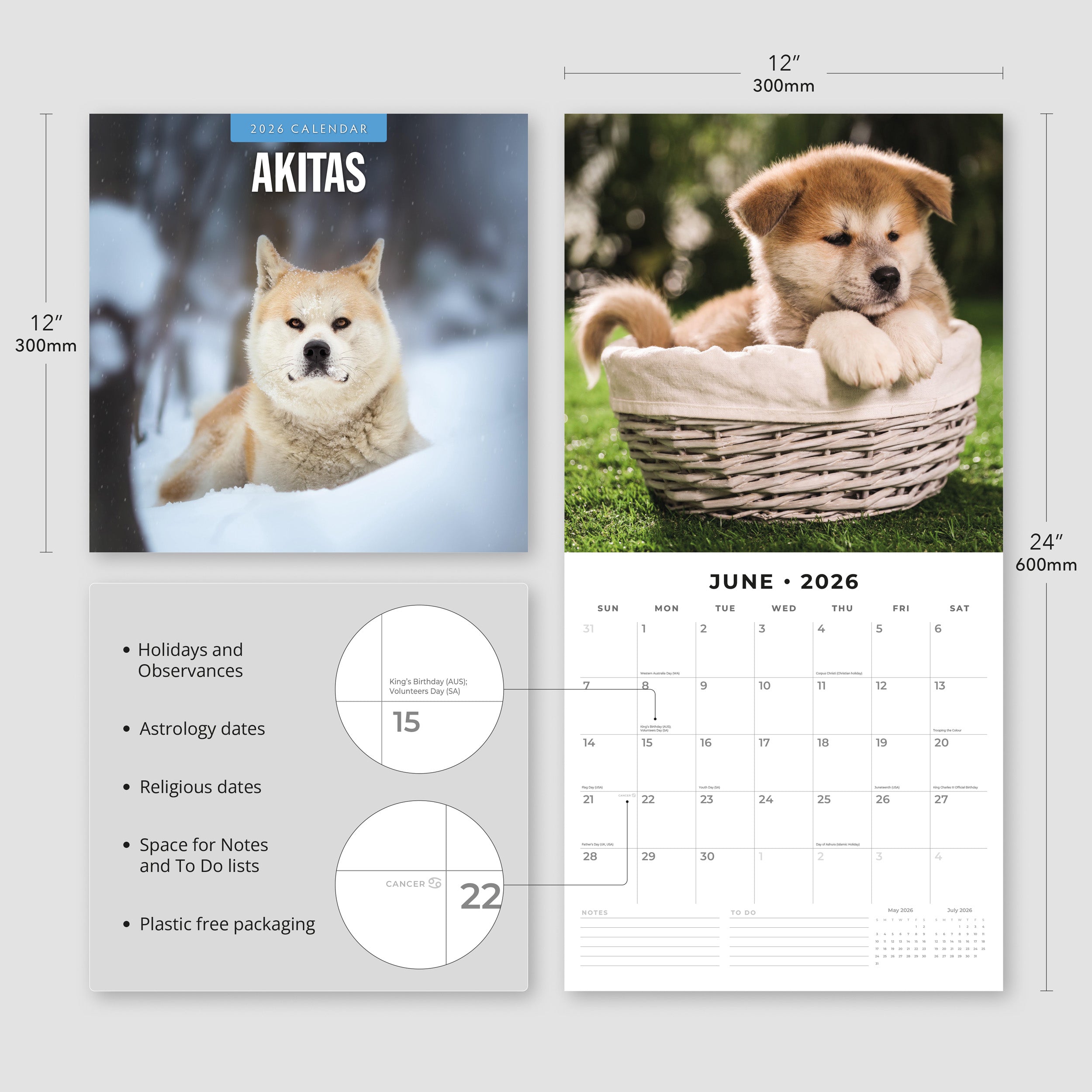2026 Akitas - Square Wall Calendar
