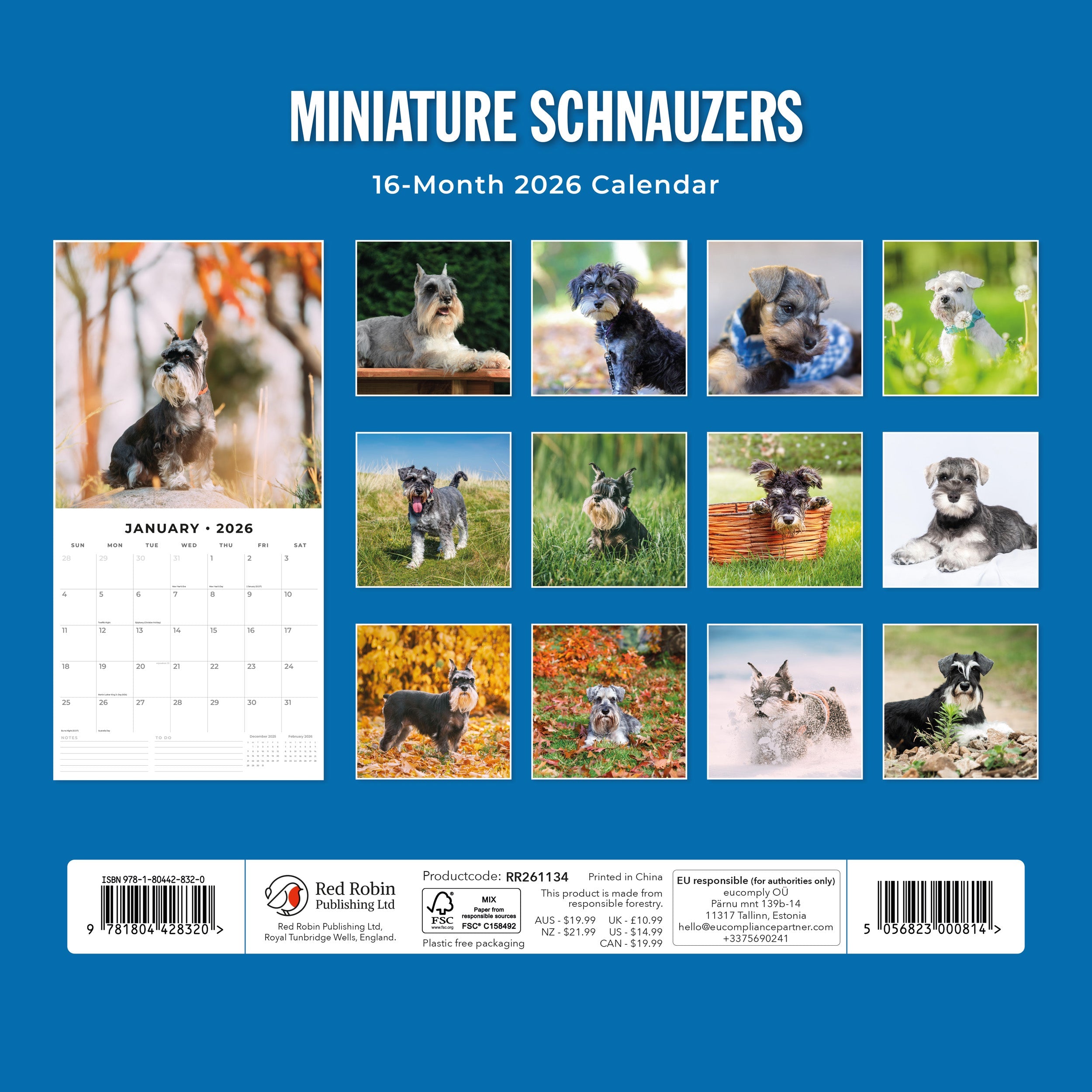 2026 Miniature Schnauzer - Square Wall Calendar